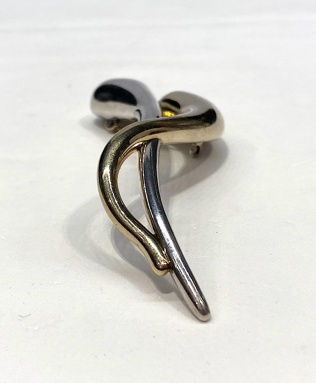 Large Abstract Modernist Sterling & Gold Brooch 6