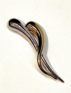 Large Abstract Modernist Sterling & Gold Brooch