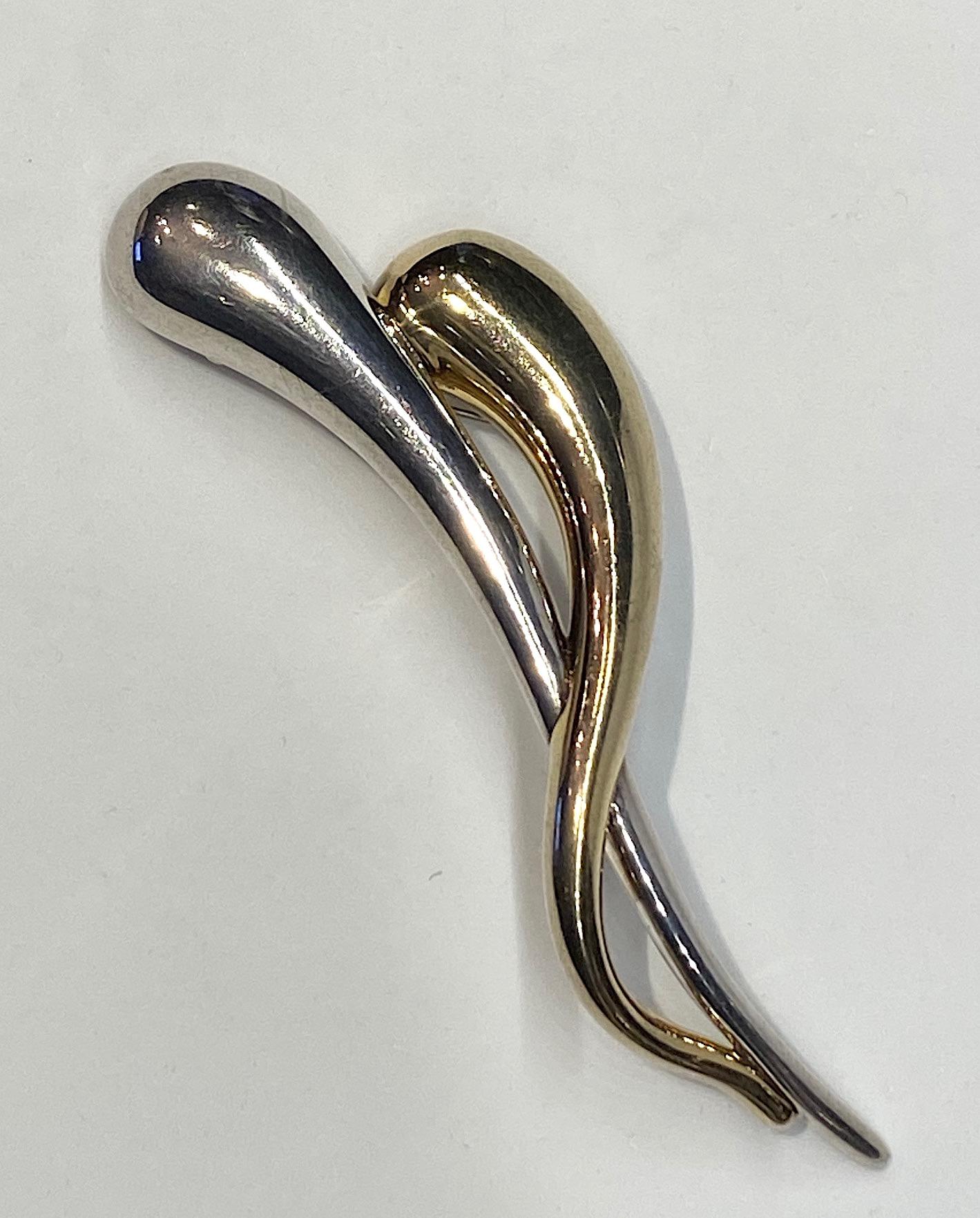 Large Abstract Modernist Sterling & Gold Brooch 1