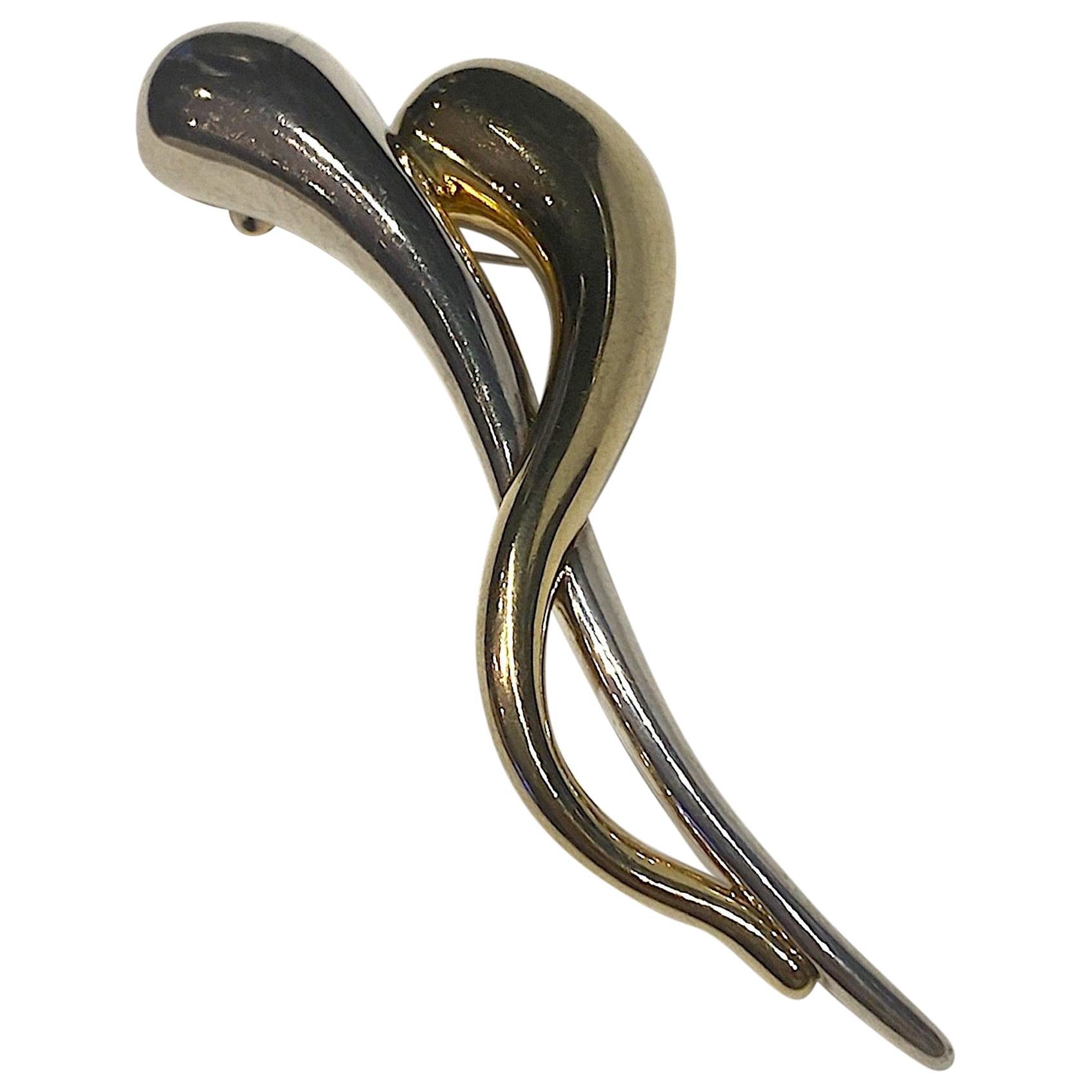Large Abstract Modernist Sterling & Gold Brooch