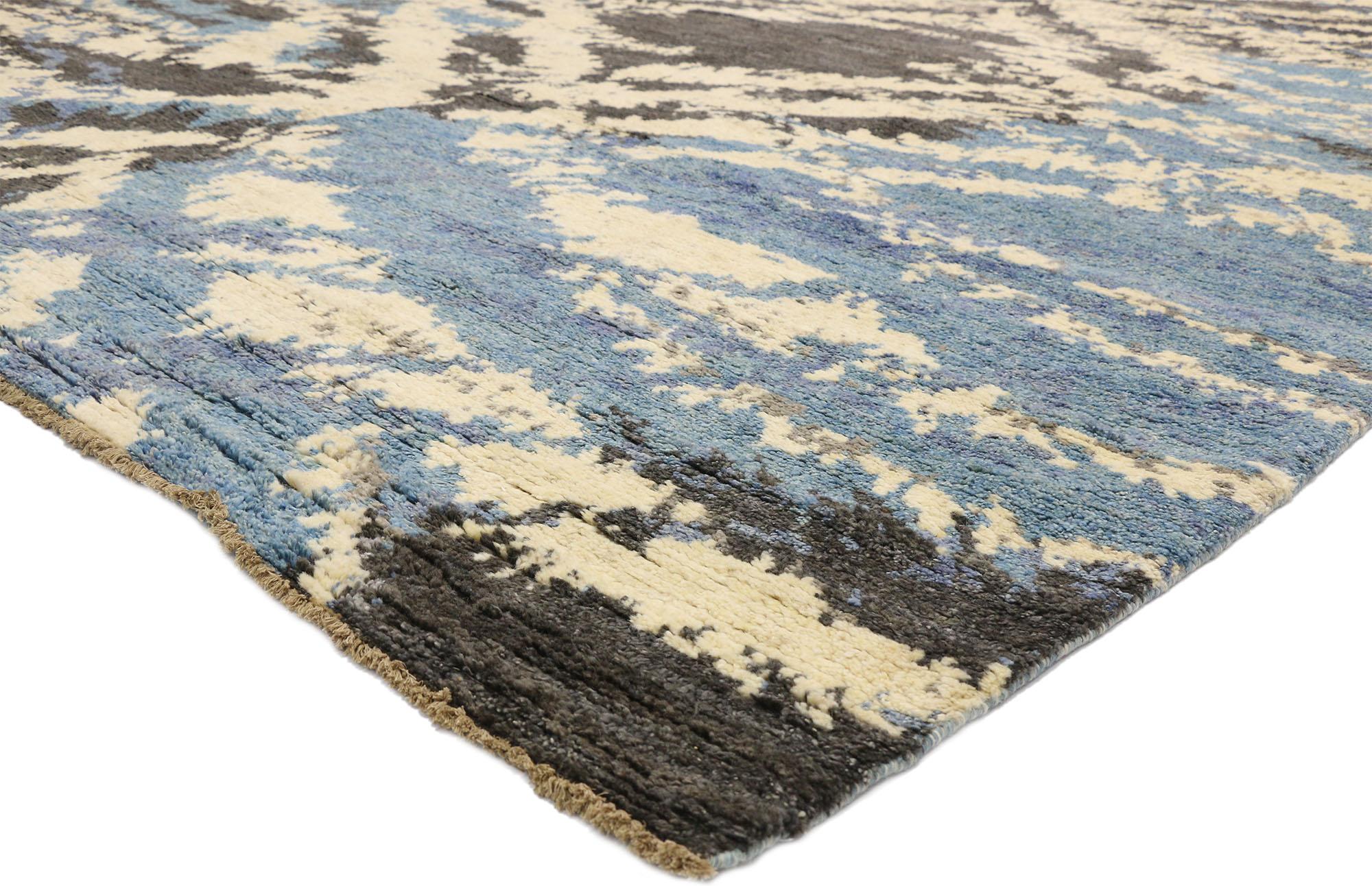 80479 New Abstract Moroccan Rug, 10'04 x 13'05.
Emanating abstract expressionism with incredible detail and texture, this hand knotted Moroccan area rug is a captivating vision of woven beauty. The expressionist design and esoteric colorway woven