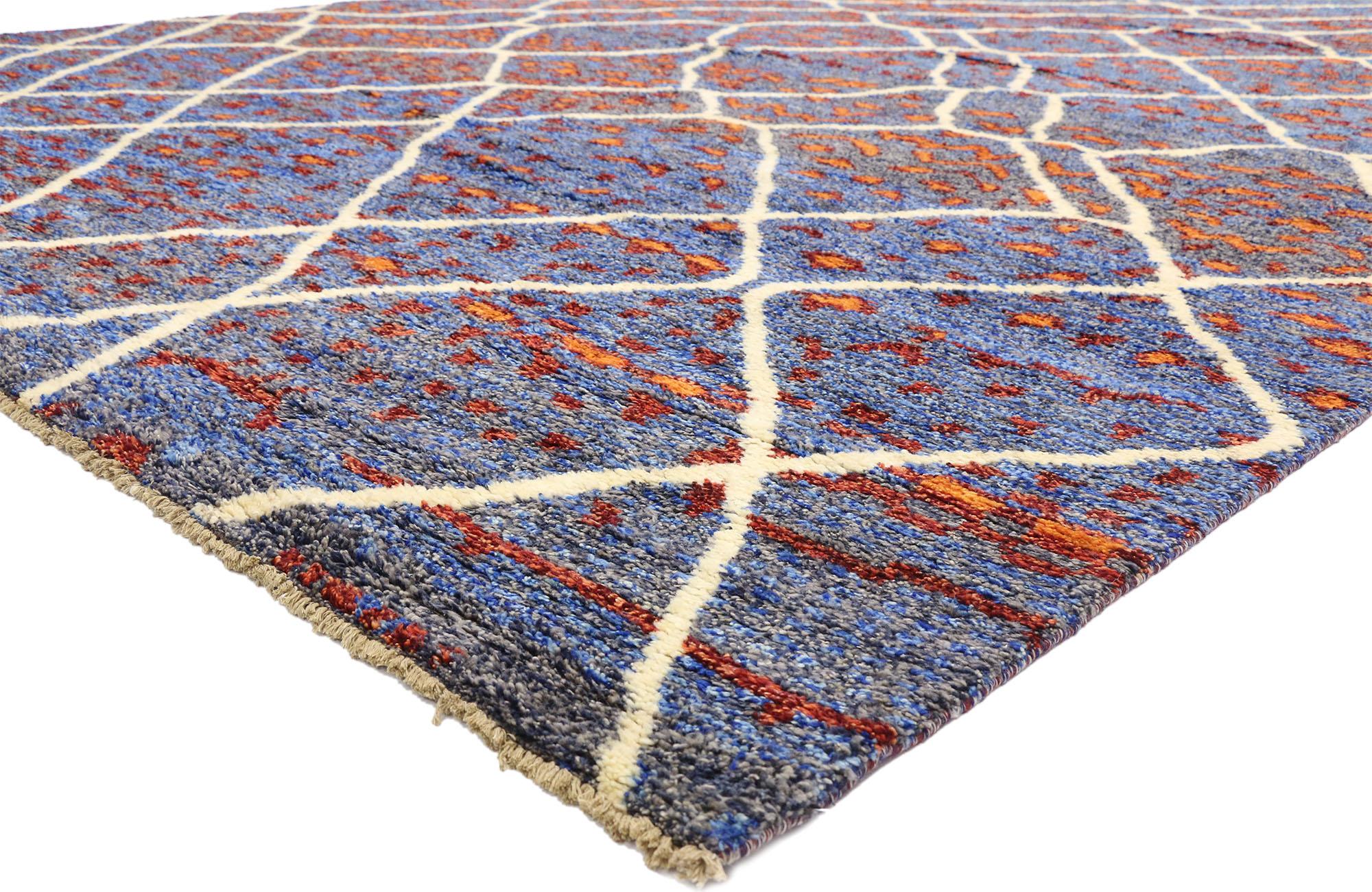 80484 Large Abstract Moroccan Rug, 10'06 x 13'09.
Nomadic charm collides with Abstract Expressionism in this hand knotted wool large Moroccan rug. The abstract design and energetic colors woven into this piece work together creating a bold, exotic