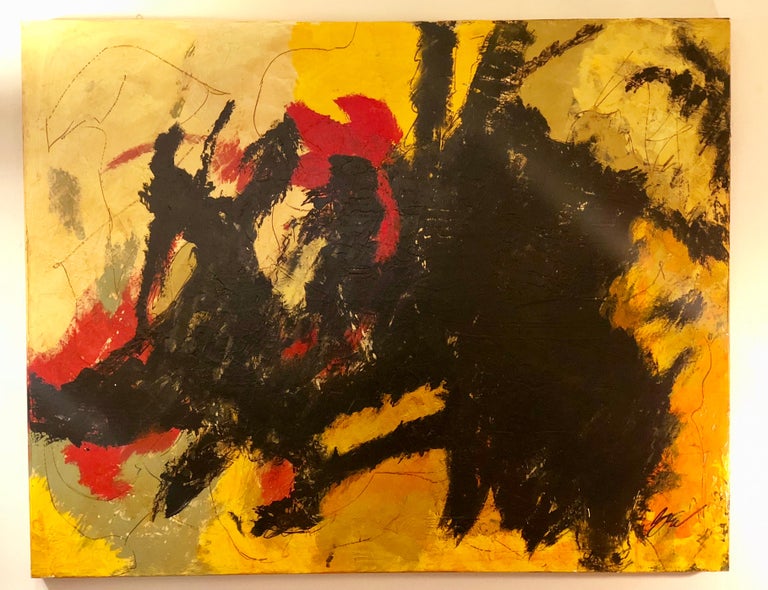 Large Abstract Oil On Board By Contemporary California Artist