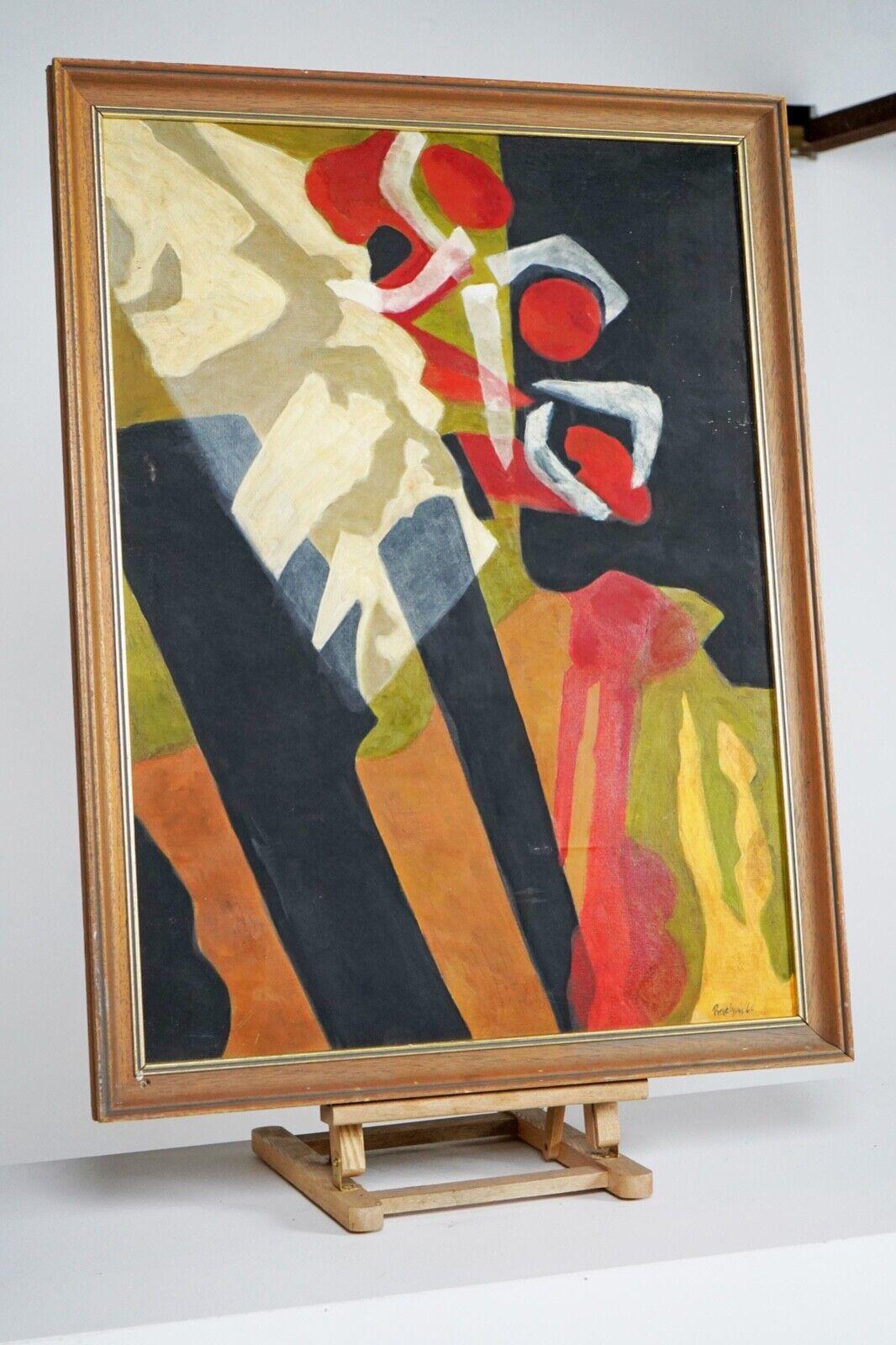 Mid-Century Modern Large Abstract Oil On Board Painting