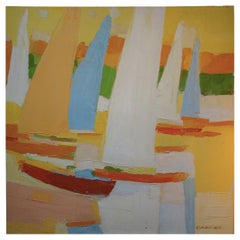 Large Abstract Oil on Canvas by Italo Botti "Regatta" signed Barrel