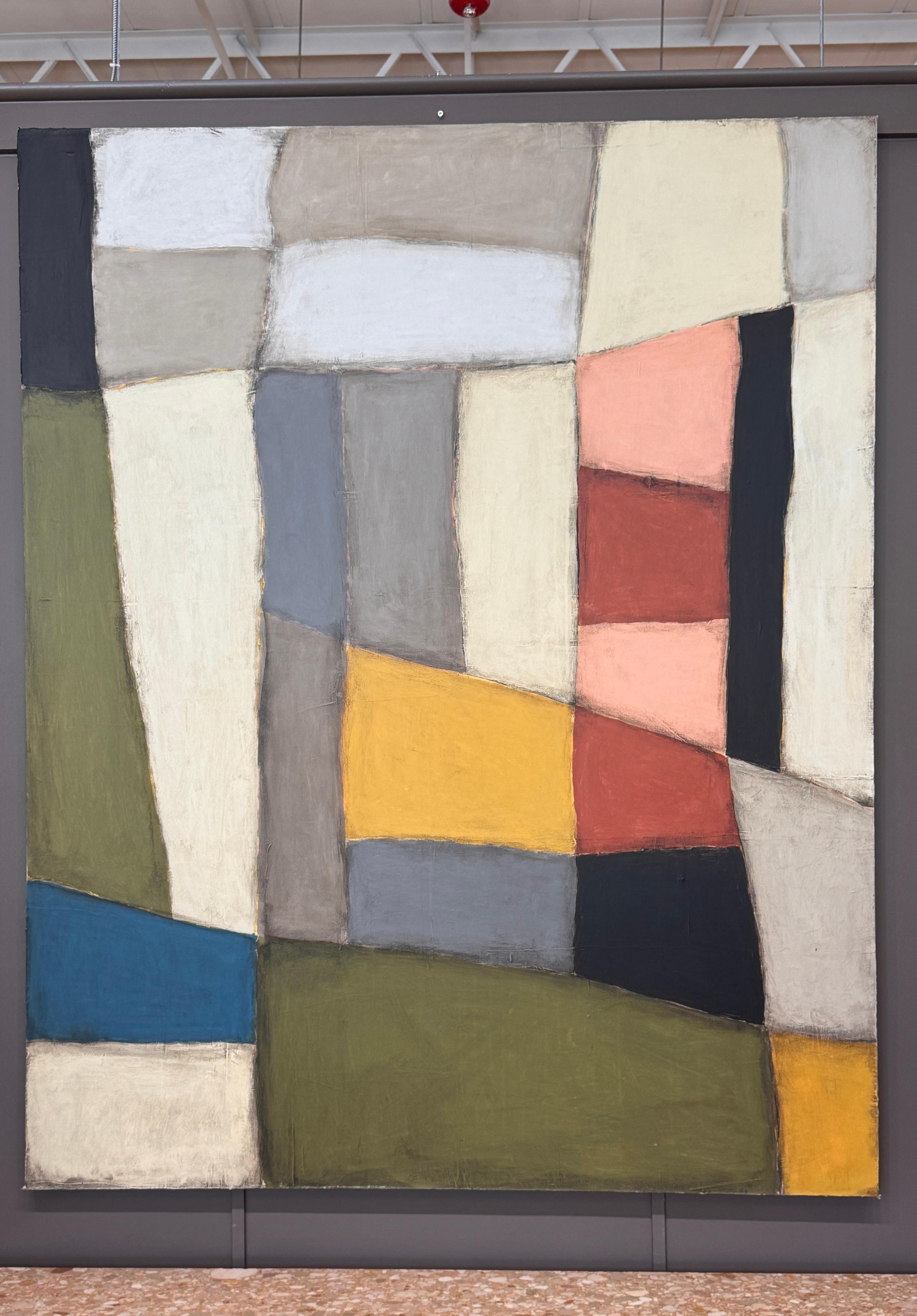Ein großformatiges abstraktes Acrylgemälde des in Richmond lebenden Künstlers Claiborne Riley. Das Werk besteht aus geometrischen Farbfeldern in gedämpften Ocker-, Schiefer-, Oliven-, Korallen- und Elfenbeintönen und zeichnet sich durch weichkantige