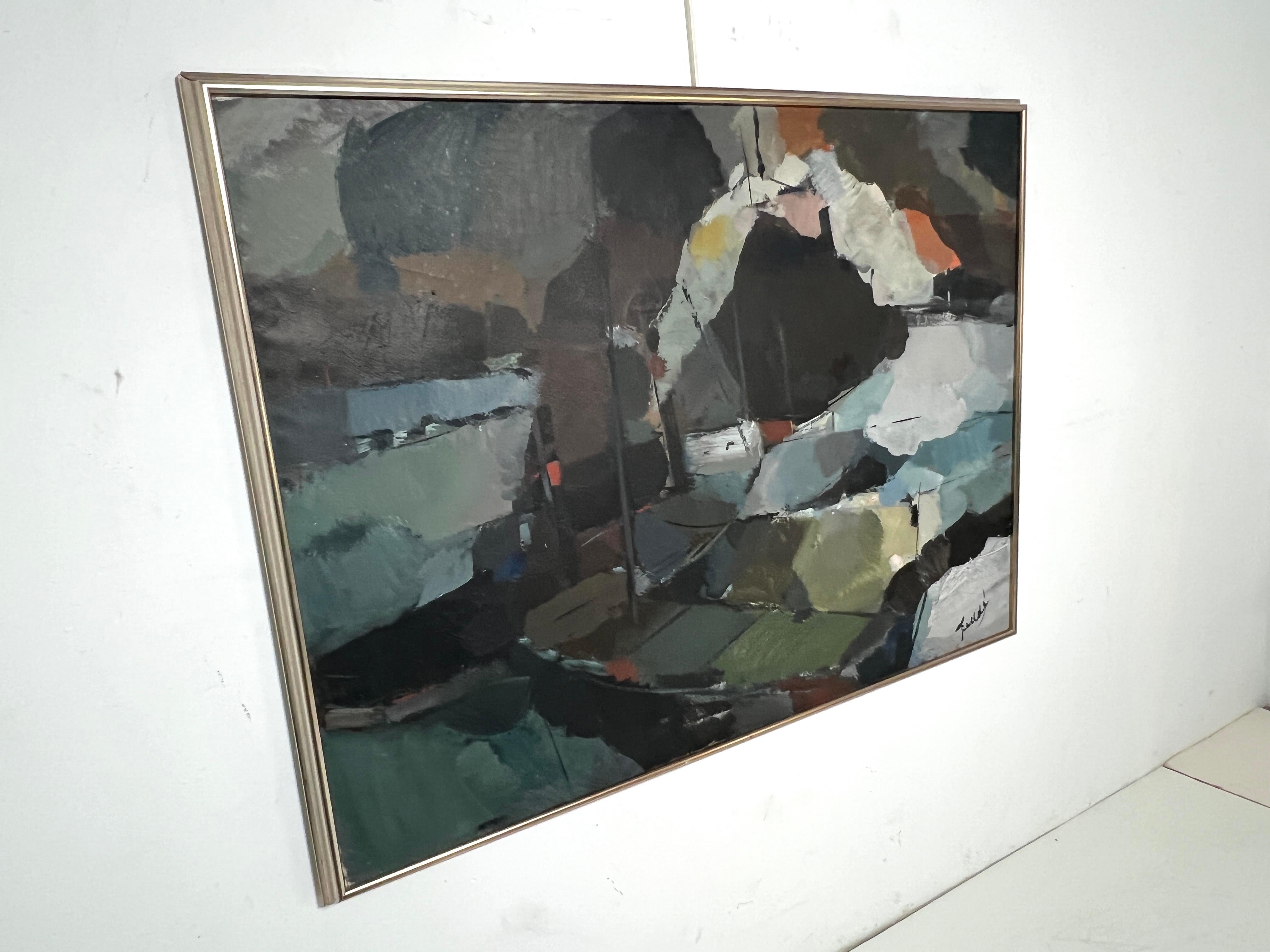 Großes abstraktes Ölgemälde von Fedde de Jong, Niederlande, ca. 1960er Jahre (Moderne der Mitte des Jahrhunderts) im Angebot