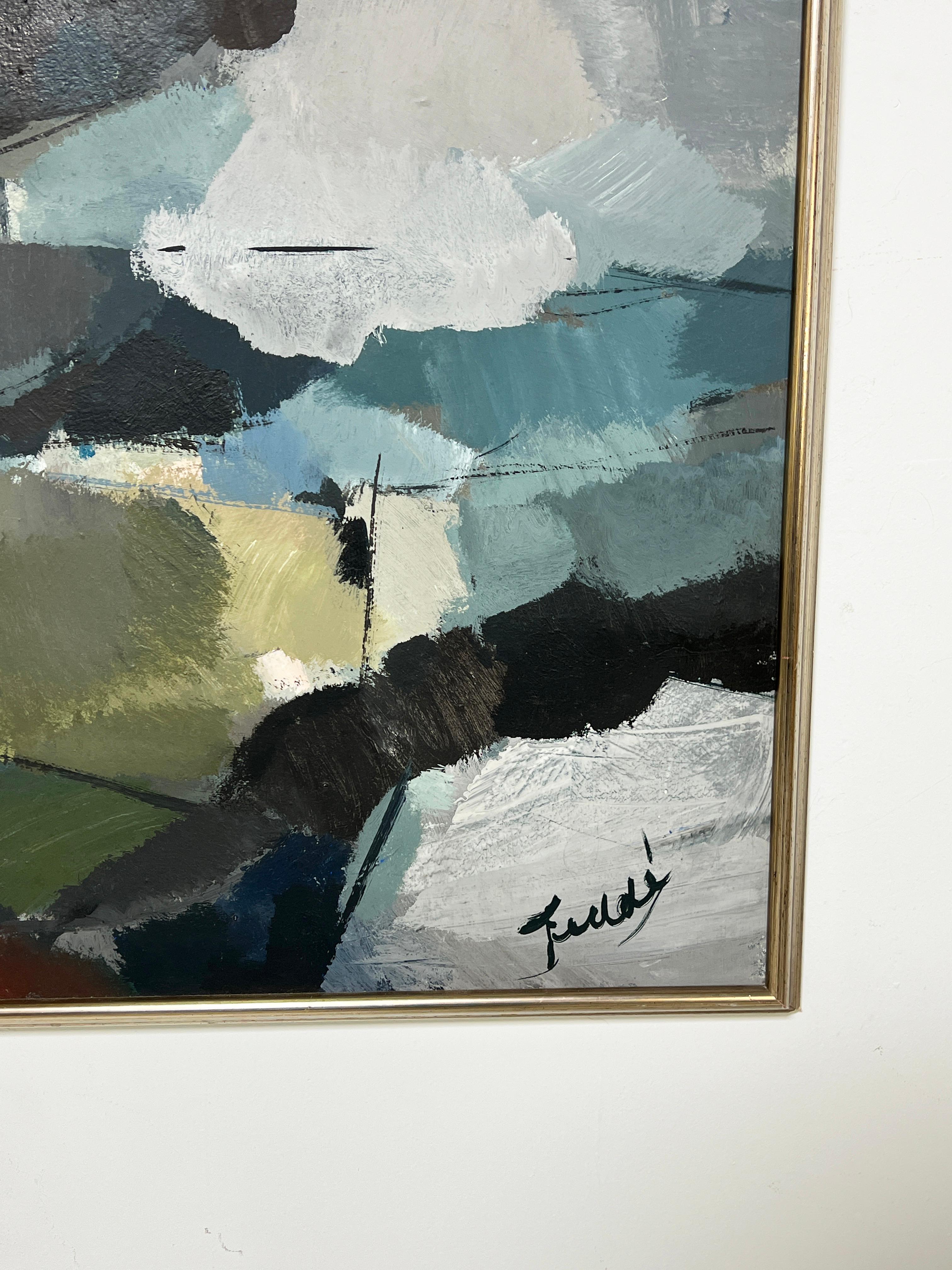 Großes abstraktes Ölgemälde von Fedde de Jong, Niederlande, ca. 1960er Jahre im Zustand „Gut“ im Angebot in Peabody, MA