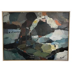 Large Abstract Oil Painting by Fedde de Jong, Netherlands, Circa 1960s