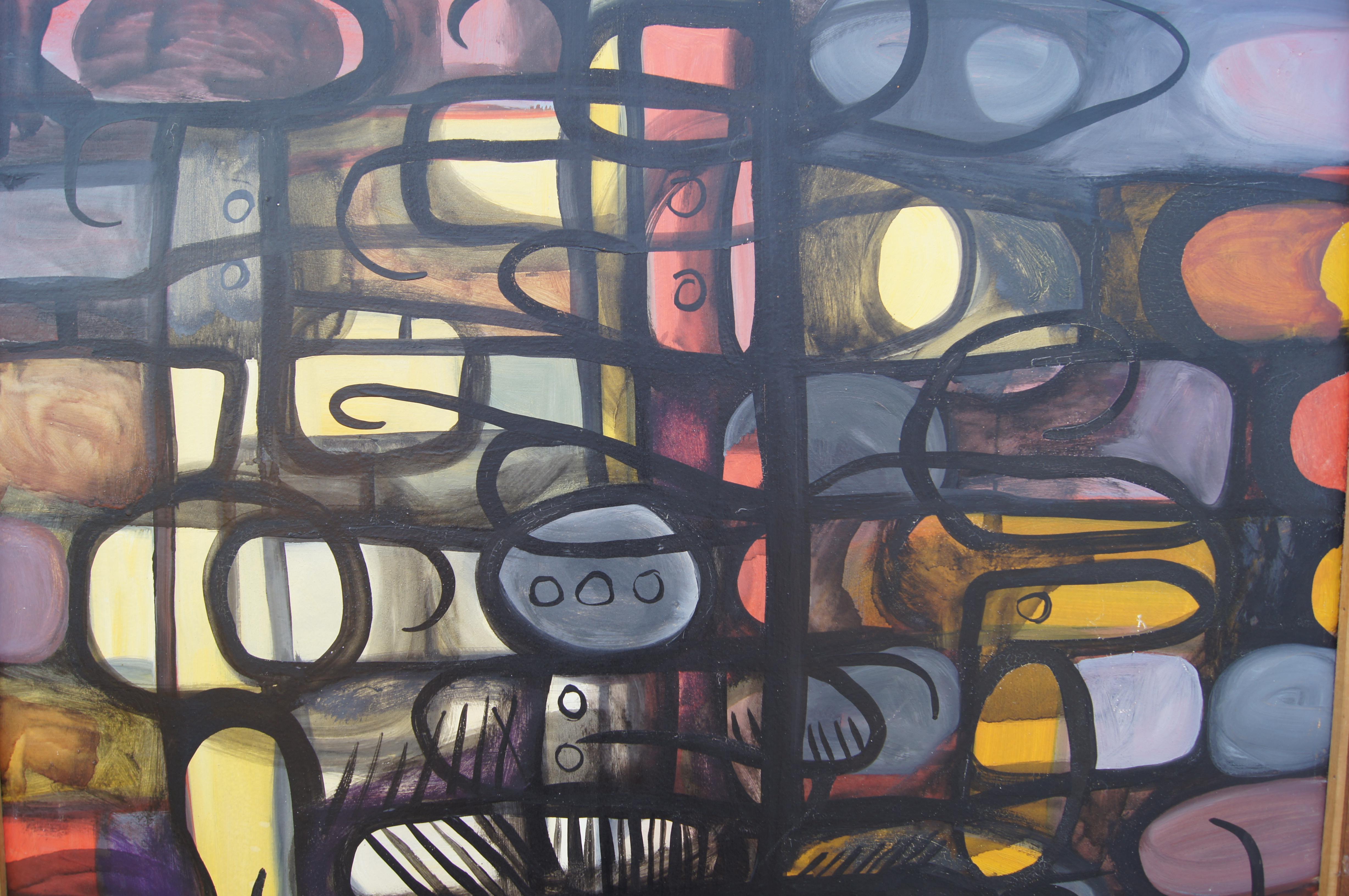 Modern Large Abstract Oil Painting by Roland Dorc�ély, 1963