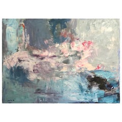 Large Abstract Oil Painting in Pale Blue, Teal, Pink, Cream by Sebastian Ciarcia