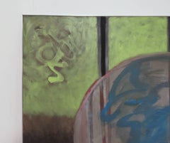 Grande dipinto a olio astratto intitolato "Silver Lining" di Polly Doyle, circa anni '70