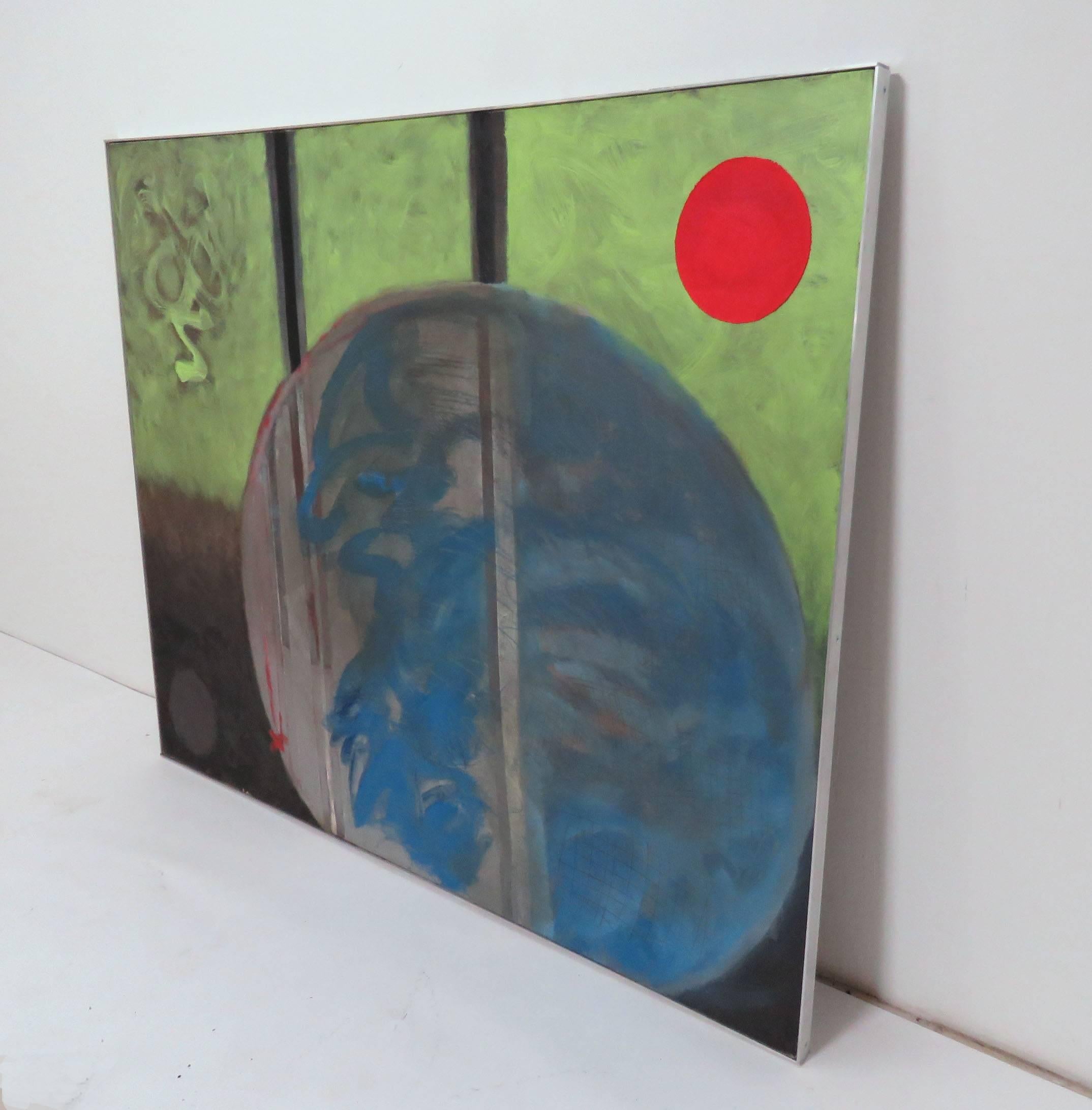 Peinture Grande peinture à l'huile abstraite intitulée « Silver Lining » de Polly Doyle, vers 1970 en vente