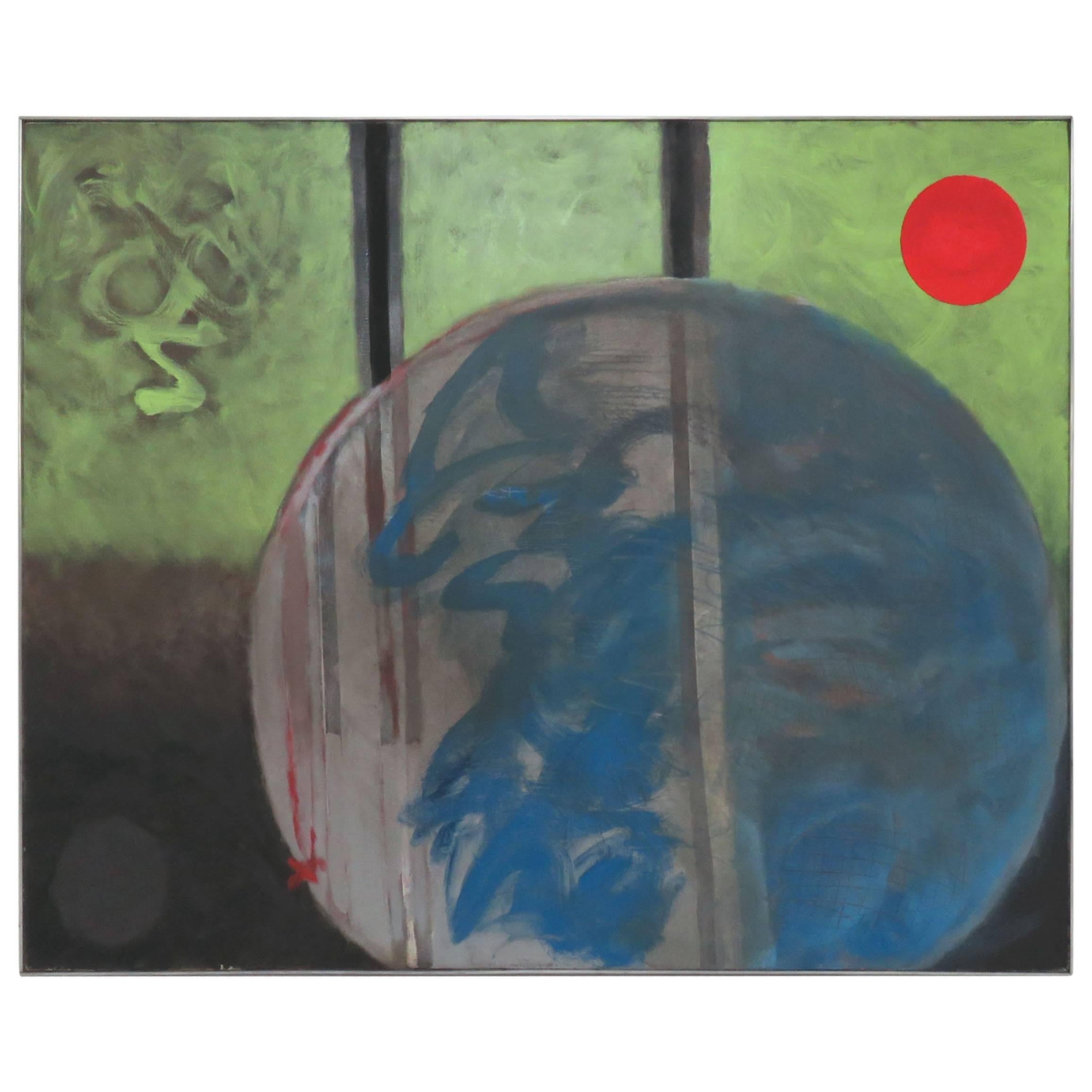 Grande peinture à l'huile abstraite intitulée « Silver Lining » de Polly Doyle, vers 1970