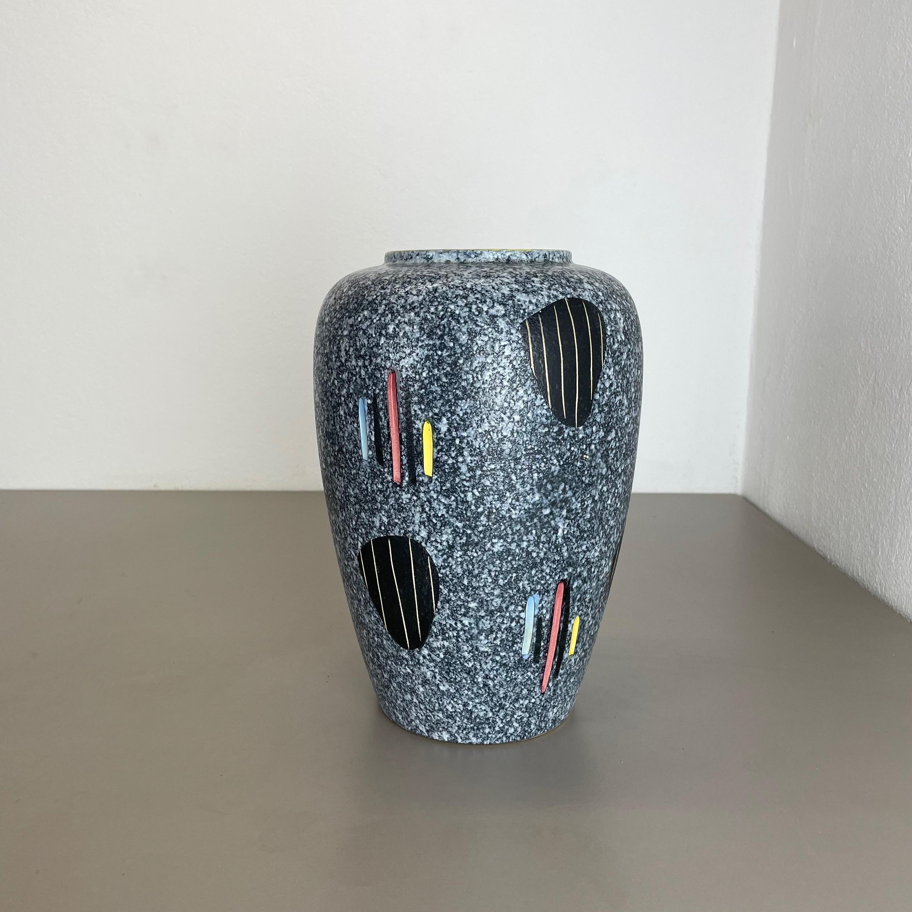 Mid-Century Modern Large Abstract Op Art Pottery Foreign Vase by Scheurich Ceramics, Germany, 1960s For Sale