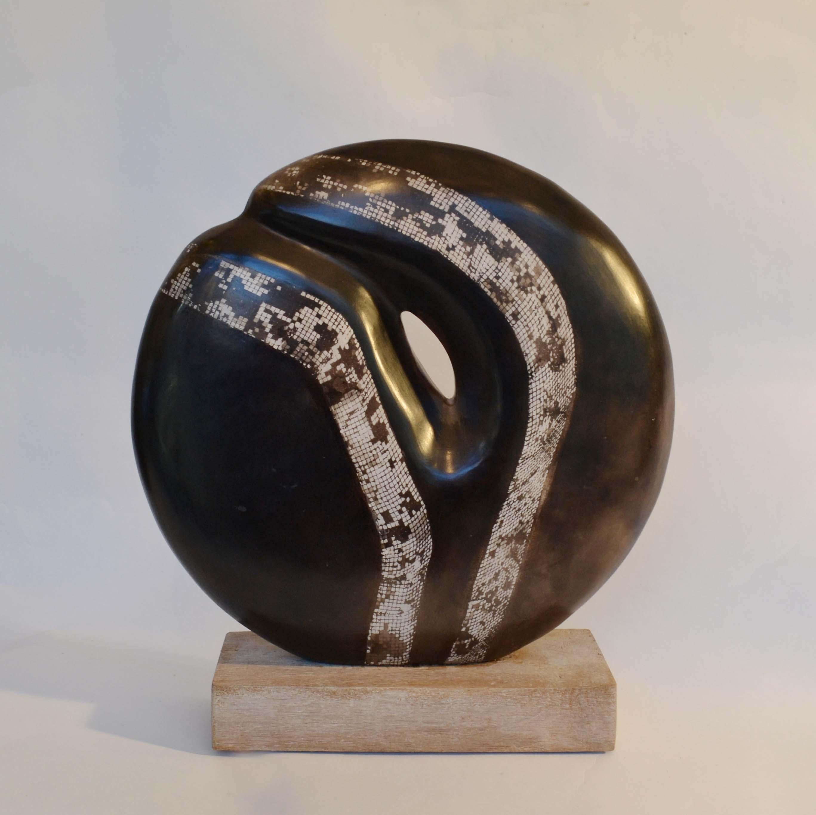 British Large Abstract Organic Bronze Sculpture with Snake Skin Pattern