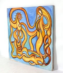 Large peinture abstraite 55" x 52" Style George Condo circa 1980 Mid Century