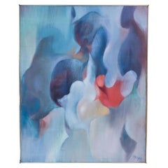 Large Abstract Painting in Blues and Pink