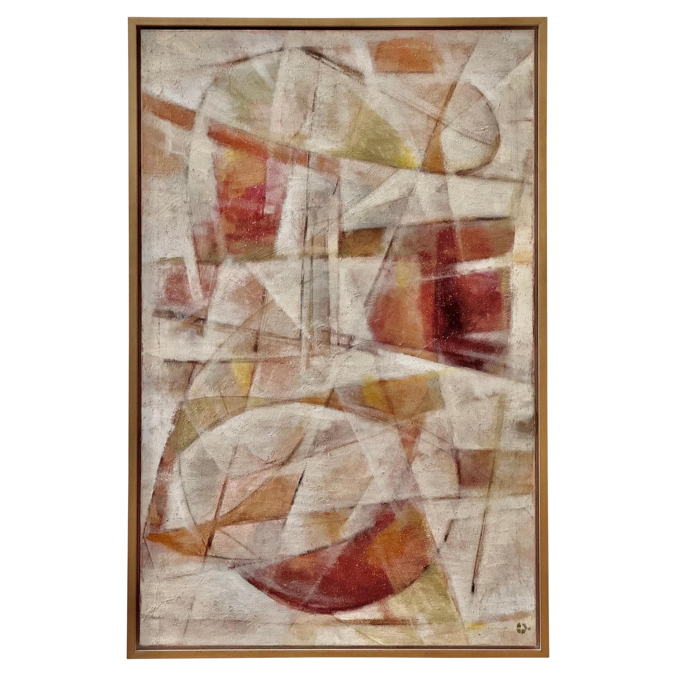 Large abstract painting in oil, Paris, mid-century en vente