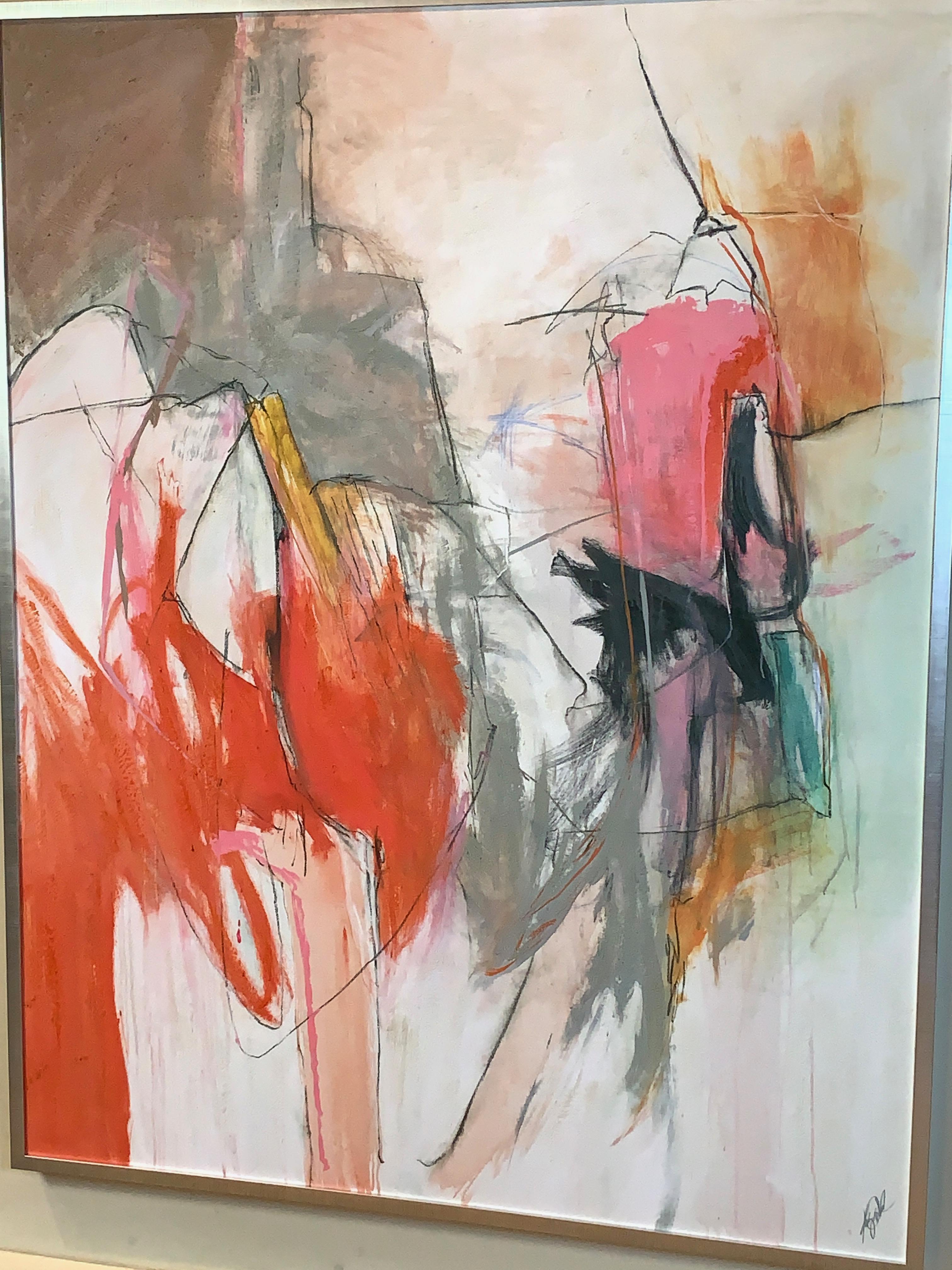 Large Abstract Painting in Oranges, Pinks and Grays In Good Condition In Kilmarnock, VA