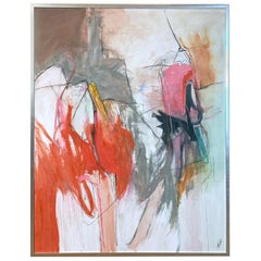 Large Abstract Painting in Oranges, Pinks and Grays