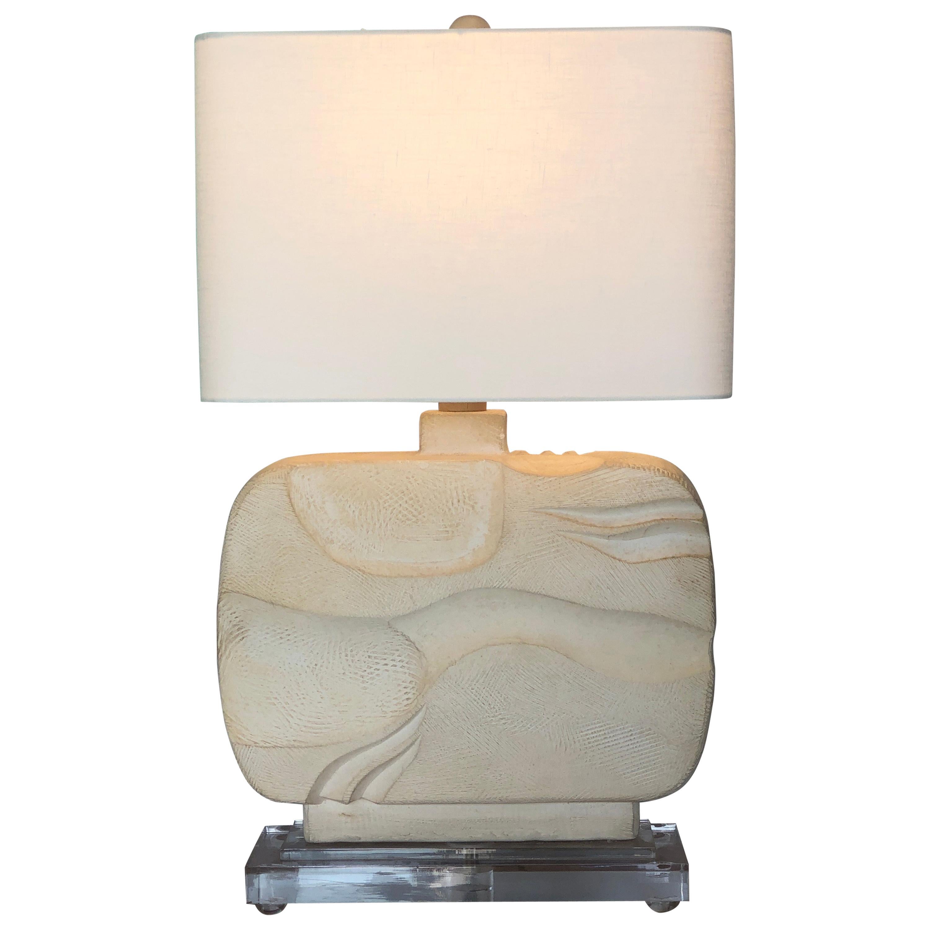 Large Abstract Plaster Table Lamp, 1980s