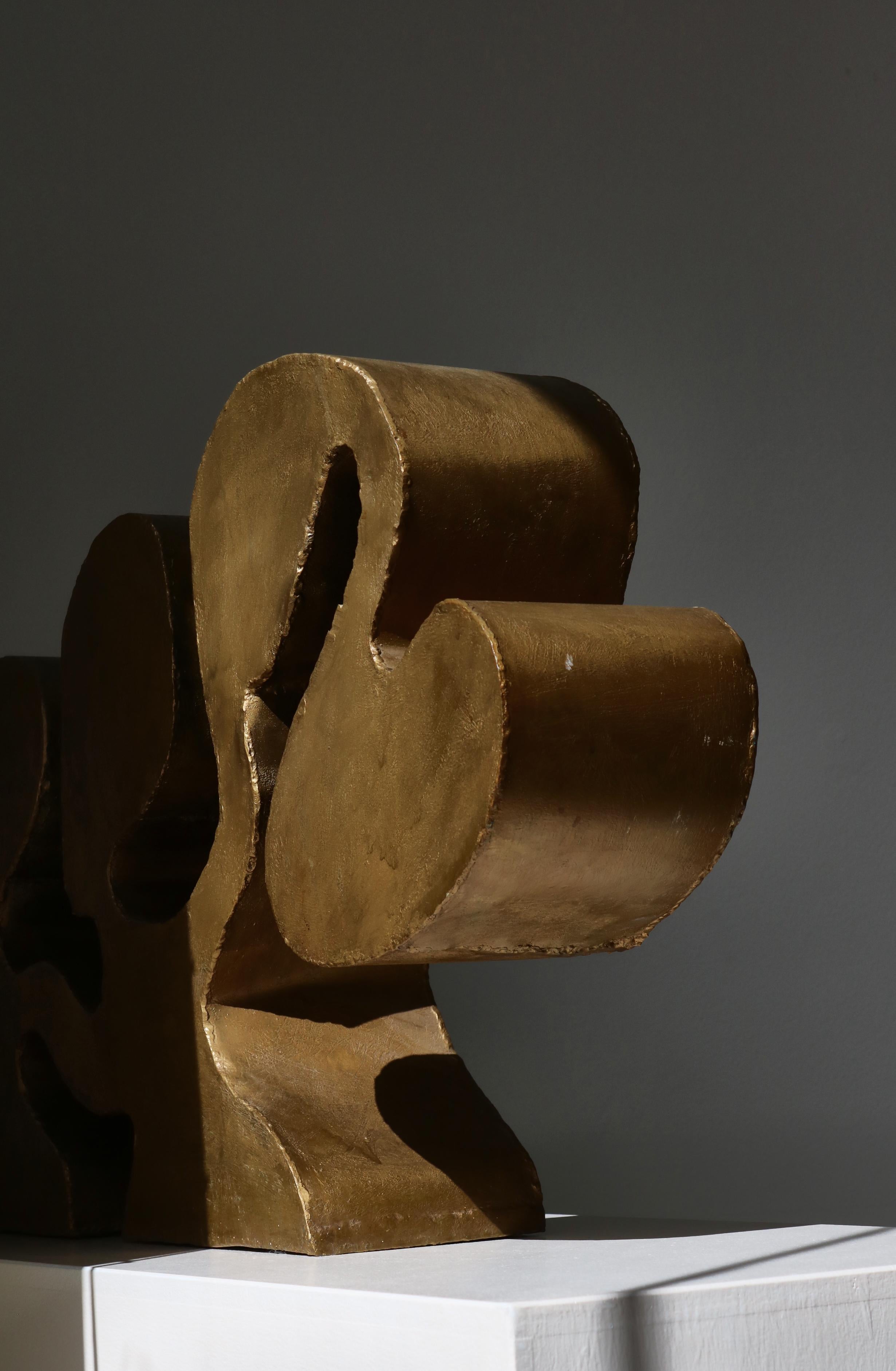 Large Abstract Sculpture by Egon Fischer Gold Painted Metal, Denmark, 1960s For Sale 7