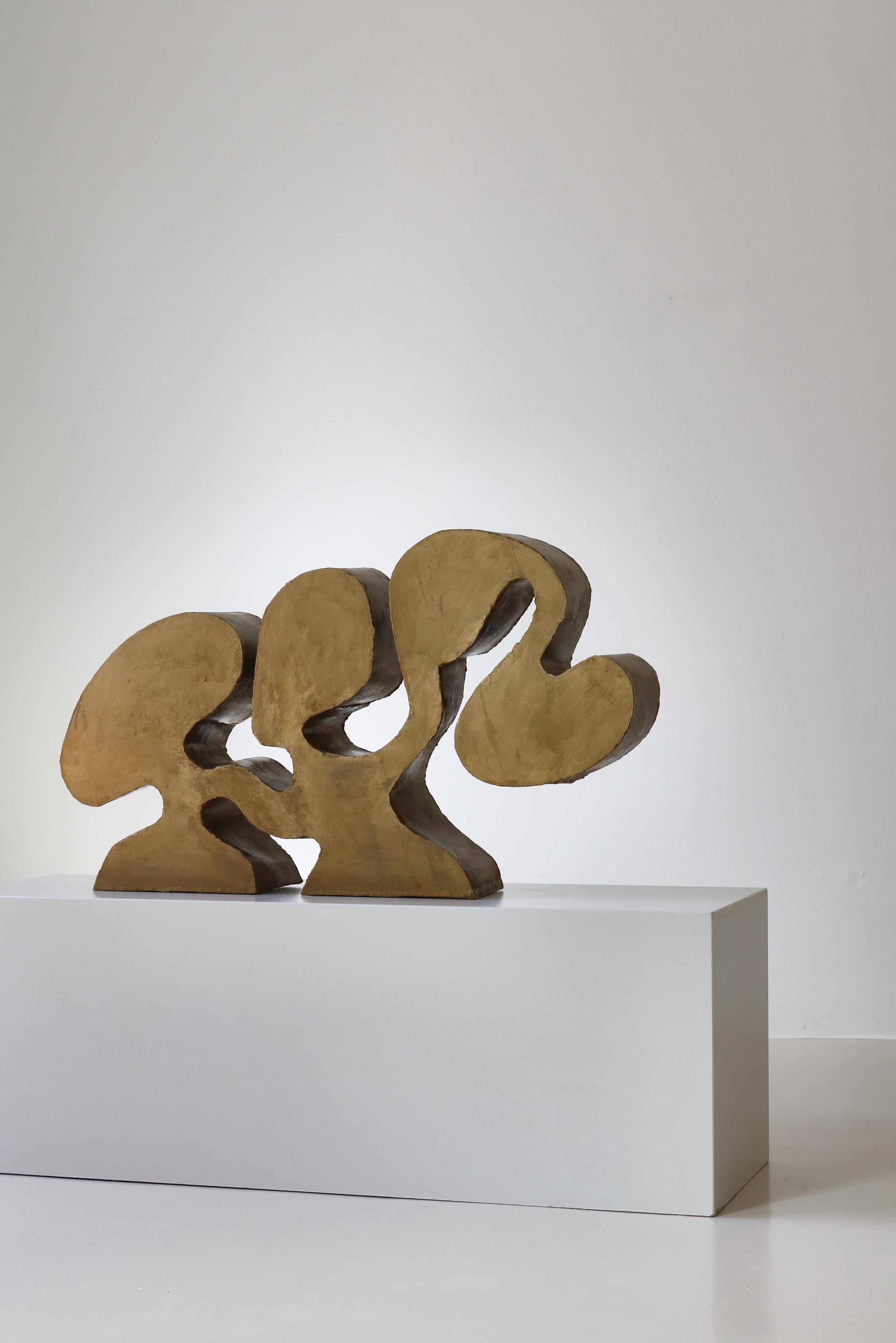 Danish Large Abstract Sculpture by Egon Fischer Gold Painted Metal, Denmark, 1960s For Sale