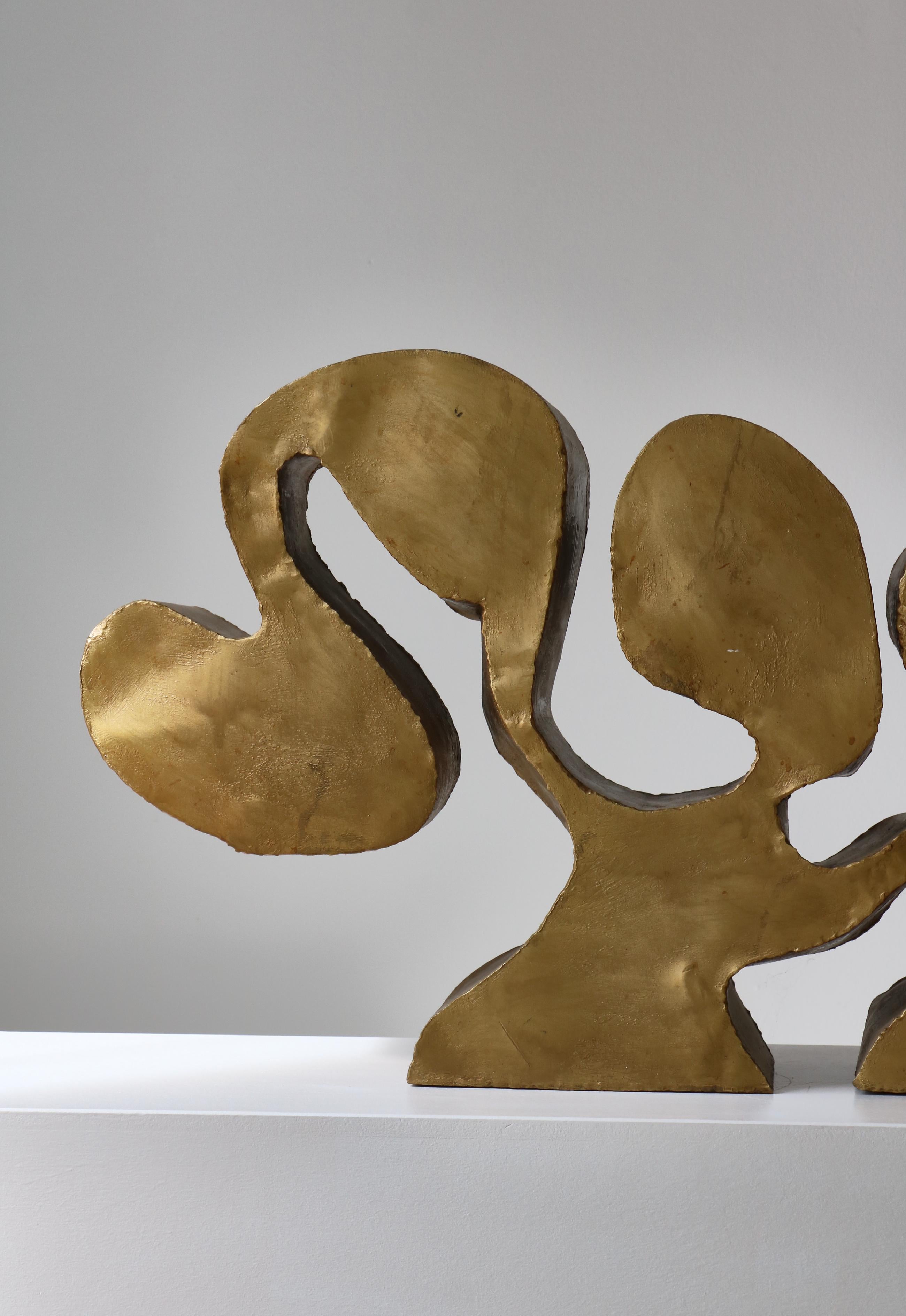 Large Abstract Sculpture by Egon Fischer Gold Painted Metal, Denmark, 1960s In Good Condition For Sale In Odense, DK