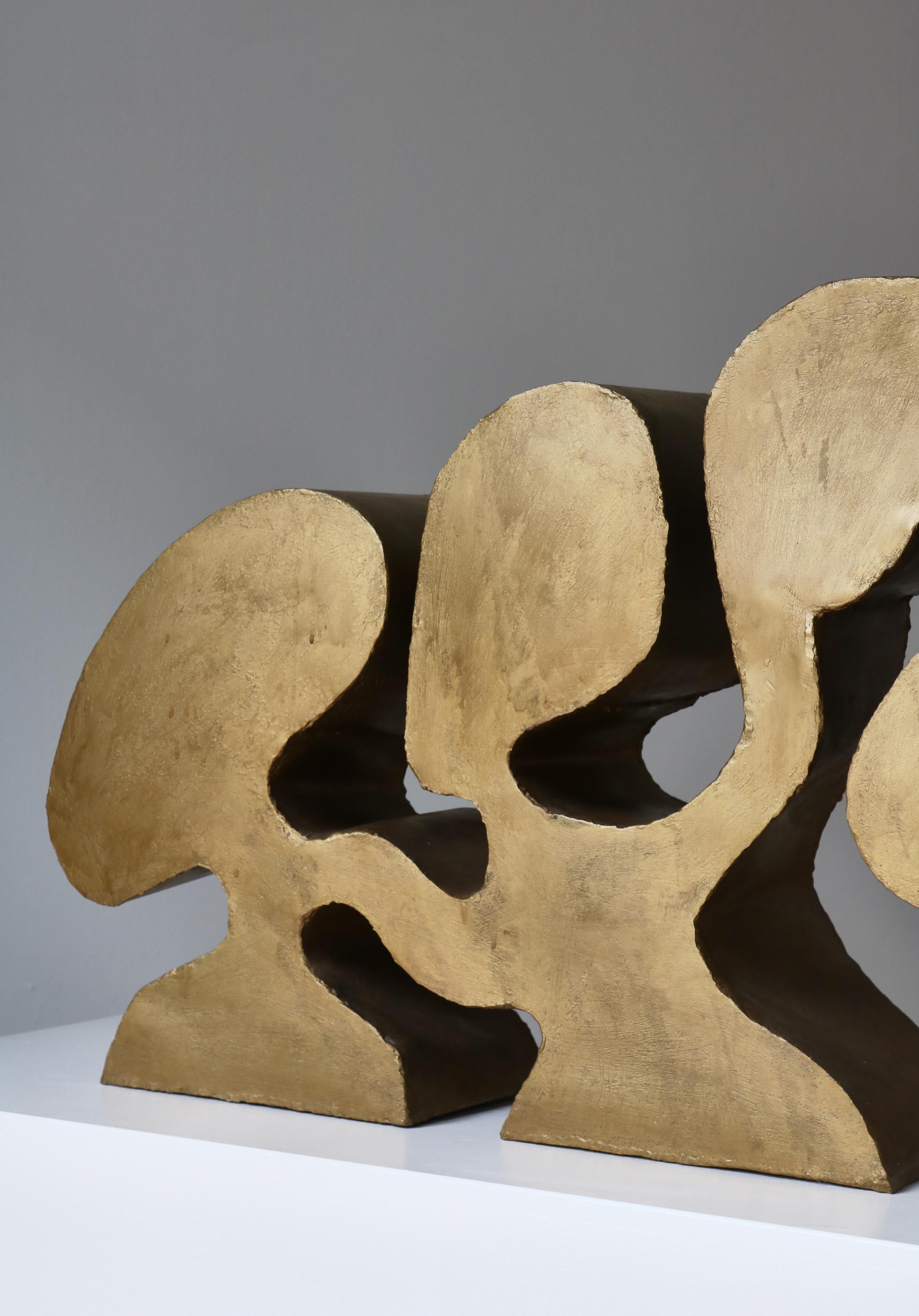 Mid-20th Century Large Abstract Sculpture by Egon Fischer Gold Painted Metal, Denmark, 1960s For Sale