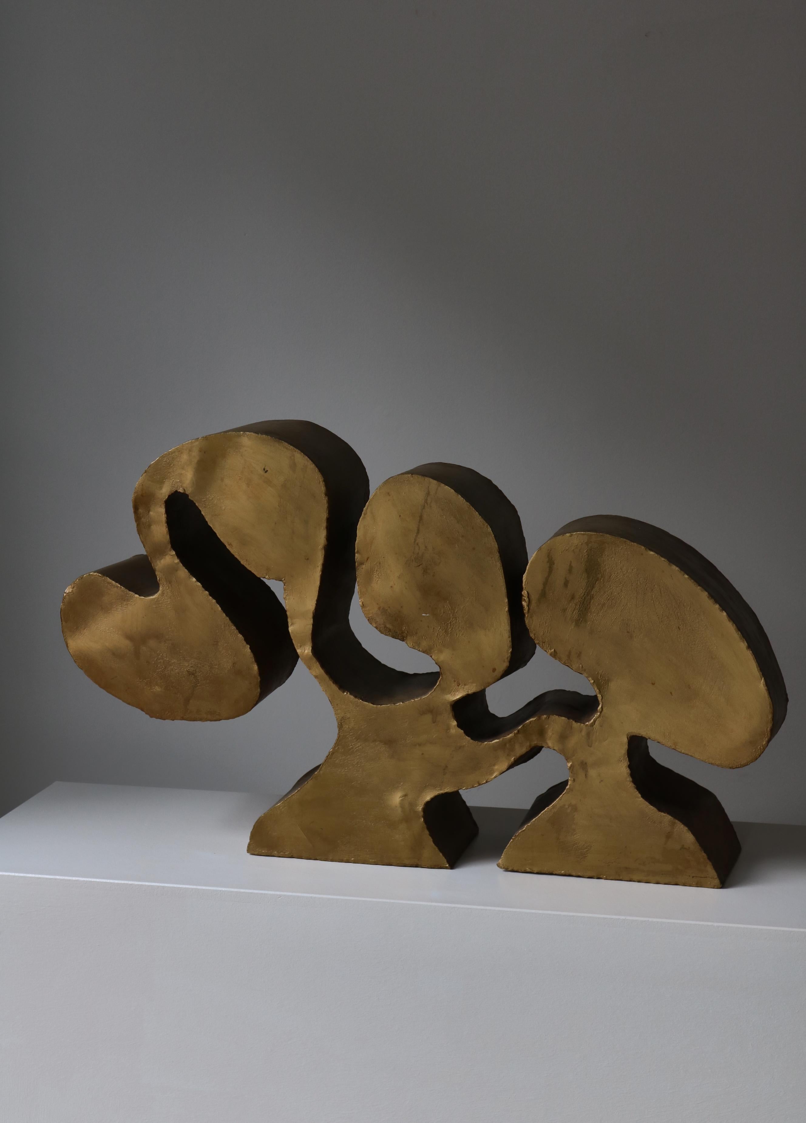 Large Abstract Sculpture by Egon Fischer Gold Painted Metal, Denmark, 1960s For Sale 3