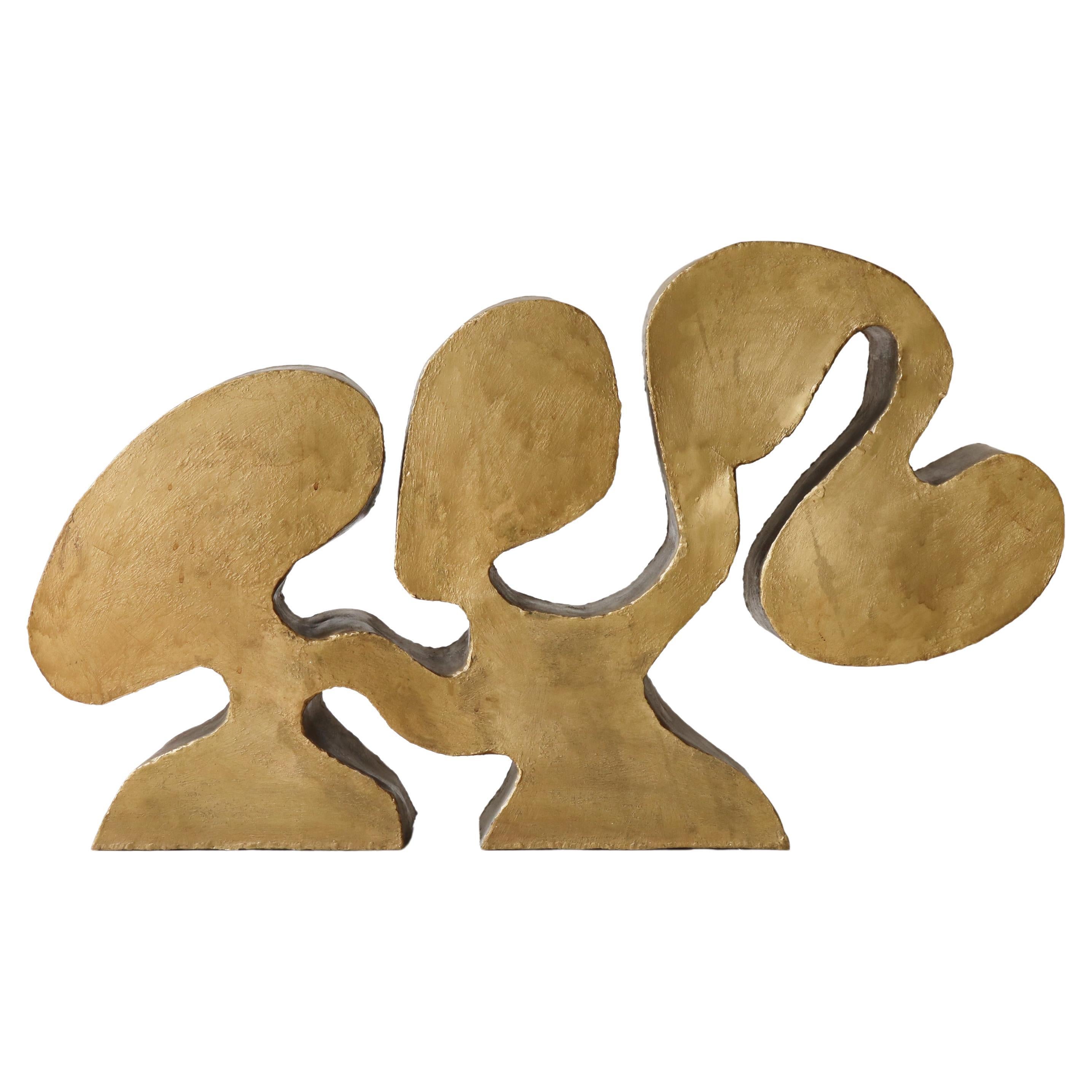 Large Abstract Sculpture by Egon Fischer Gold Painted Metal, Denmark, 1960s For Sale