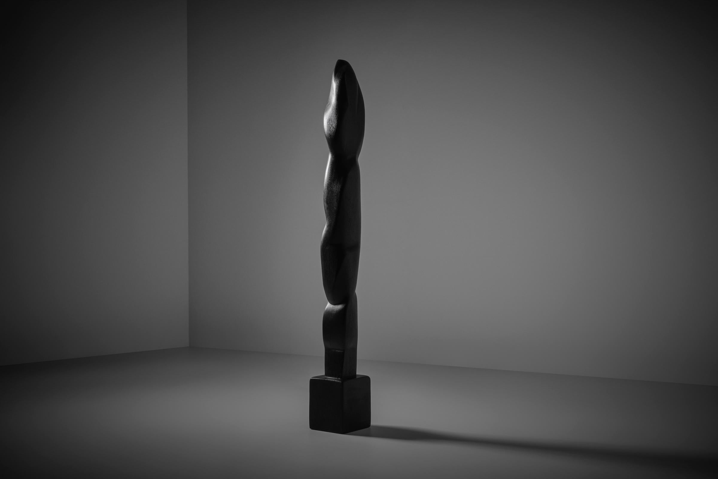 Large Abstract Stained Wooden TOTEM Sculpture by COR Dam, 1970s 1