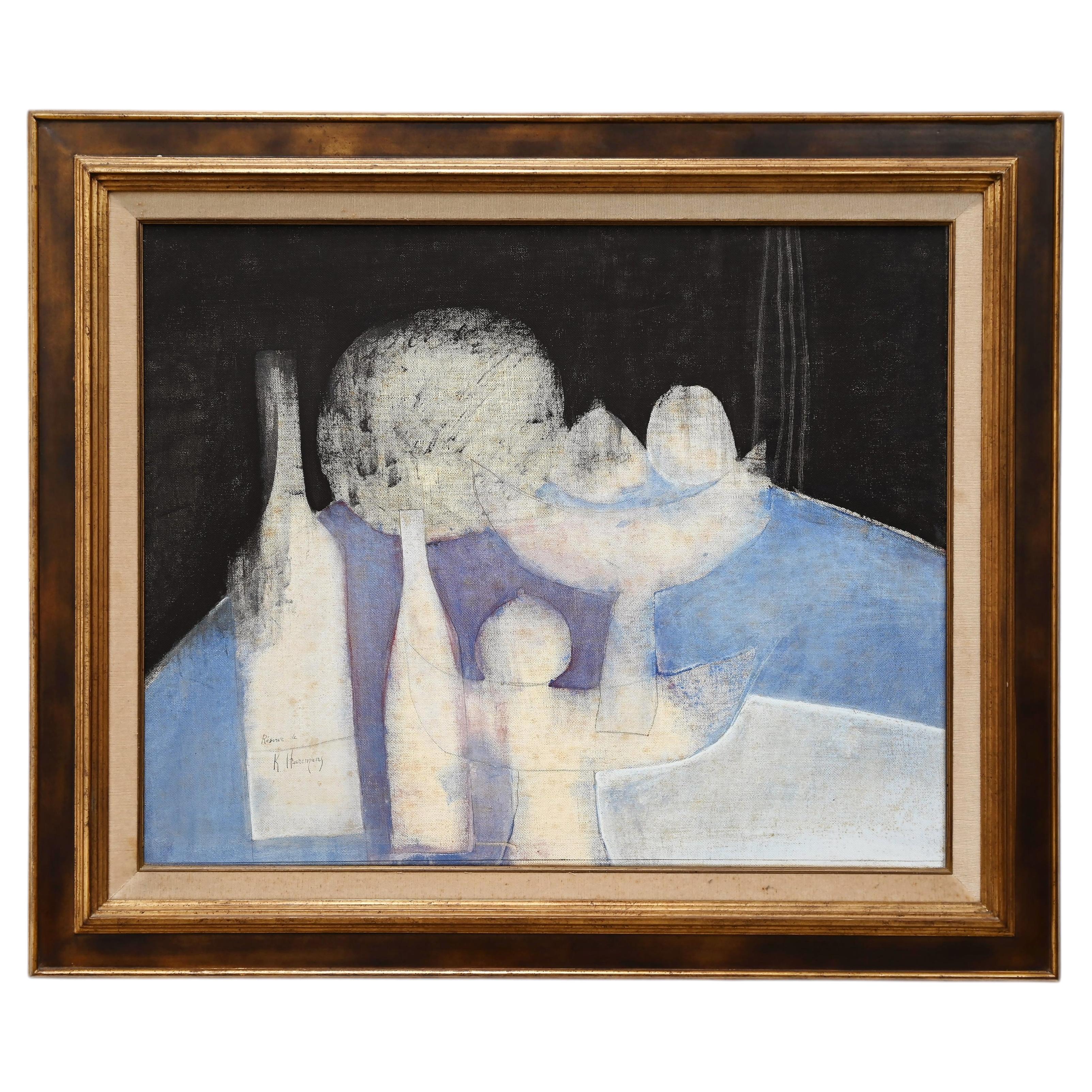 Large Abstract Still life Oil On Canvas By Karl Heeremans (1937 –2010)