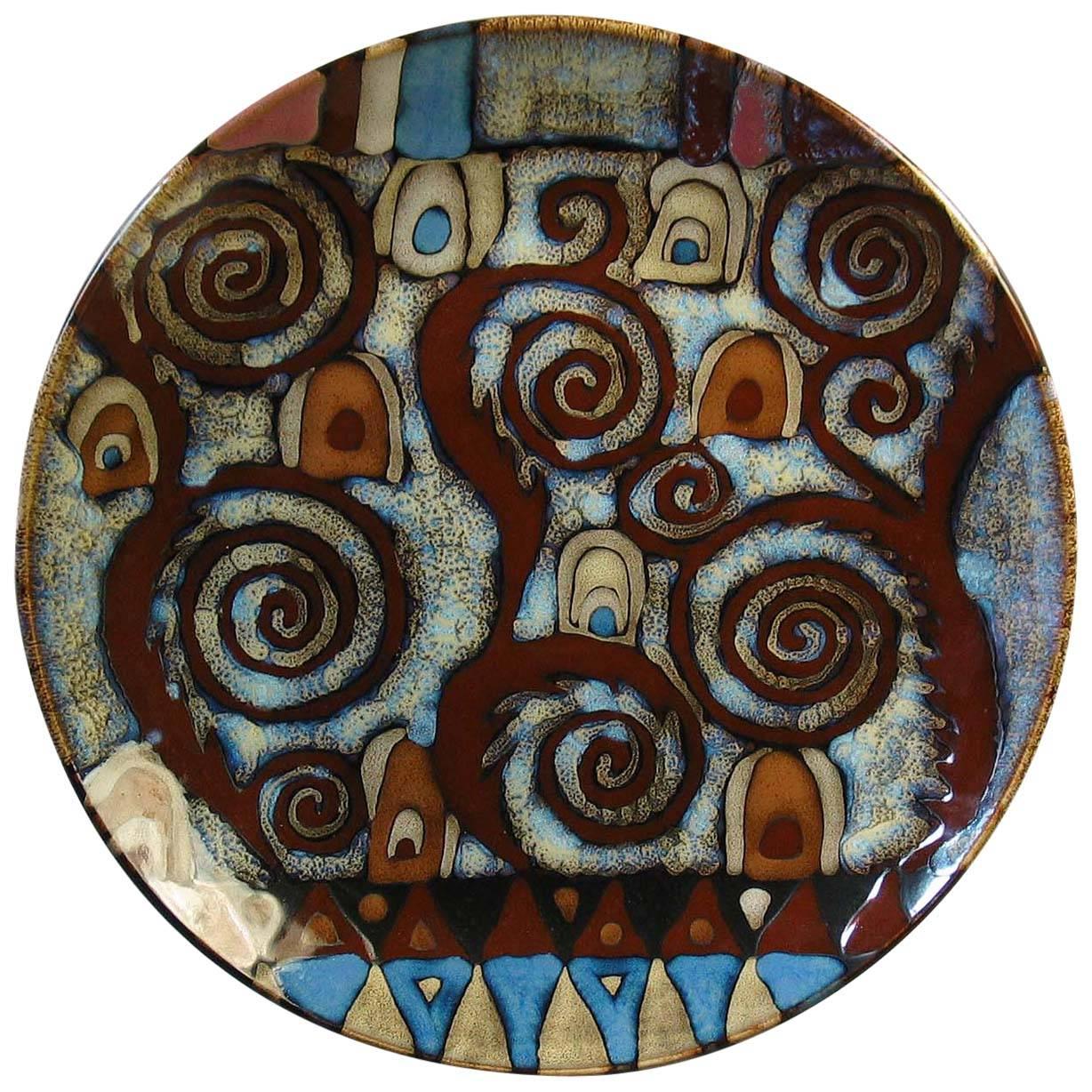  Large Abstract Studio Art Pottery Charger For Sale