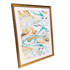 Large Abstract Vibrant Color Gold Framed Print in Linen Matt by Nancy Ramirez