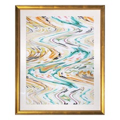 Large Abstract Vibrant Color Gold Framed Print in Linen Matt by Nancy Ramirez