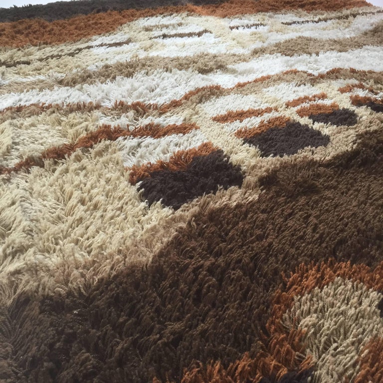 Large Abstract Vintage 1970s Modernist Multi-Color High Pile Rya Rug by ...