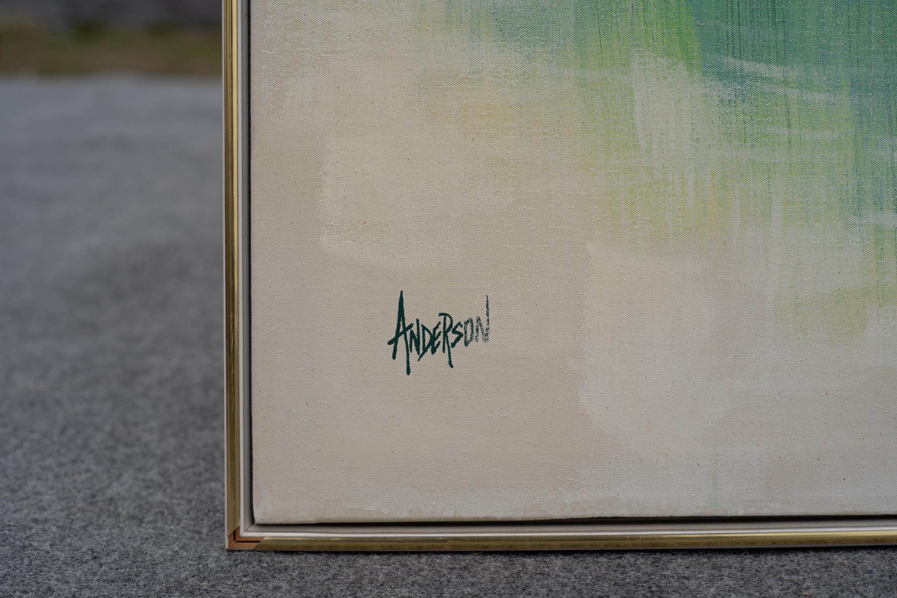 Grande quadro astratto di ninfee olio su tela, firmato Anderson, circa anni '70 In condizioni buone in vendita a Philadelphia, PA