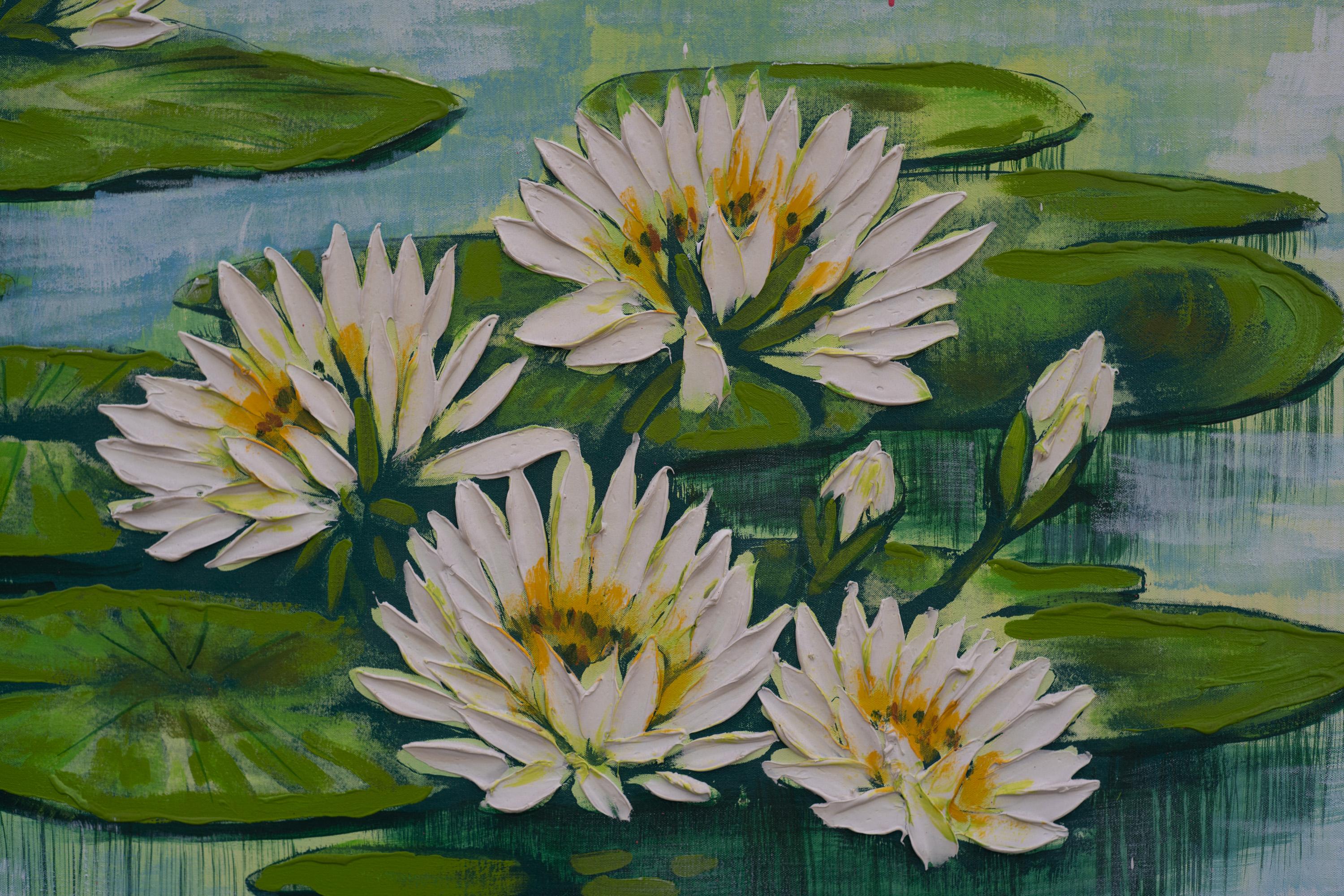 Grande quadro astratto di ninfee olio su tela, firmato Anderson, circa anni '70 in vendita 2