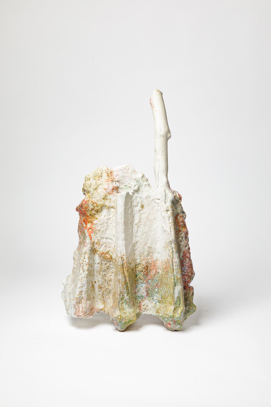 Moderne Grande sculpture abstraite en céramique blanche et rouge de Laurent Petit design 50 cm en vente