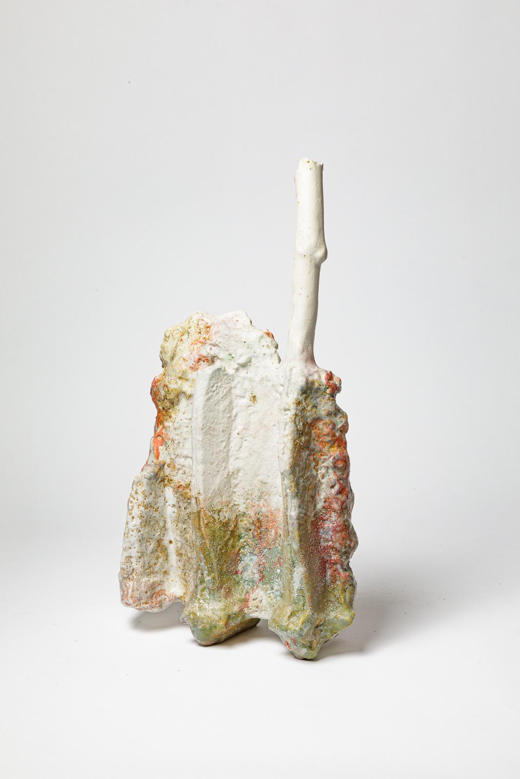 XXIe siècle et contemporain Grande sculpture abstraite en céramique blanche et rouge de Laurent Petit design 50 cm en vente