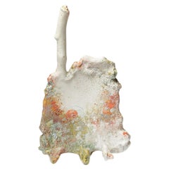 Large abstract white and red ceramic sculpture by Laurent Petit design 50 cm