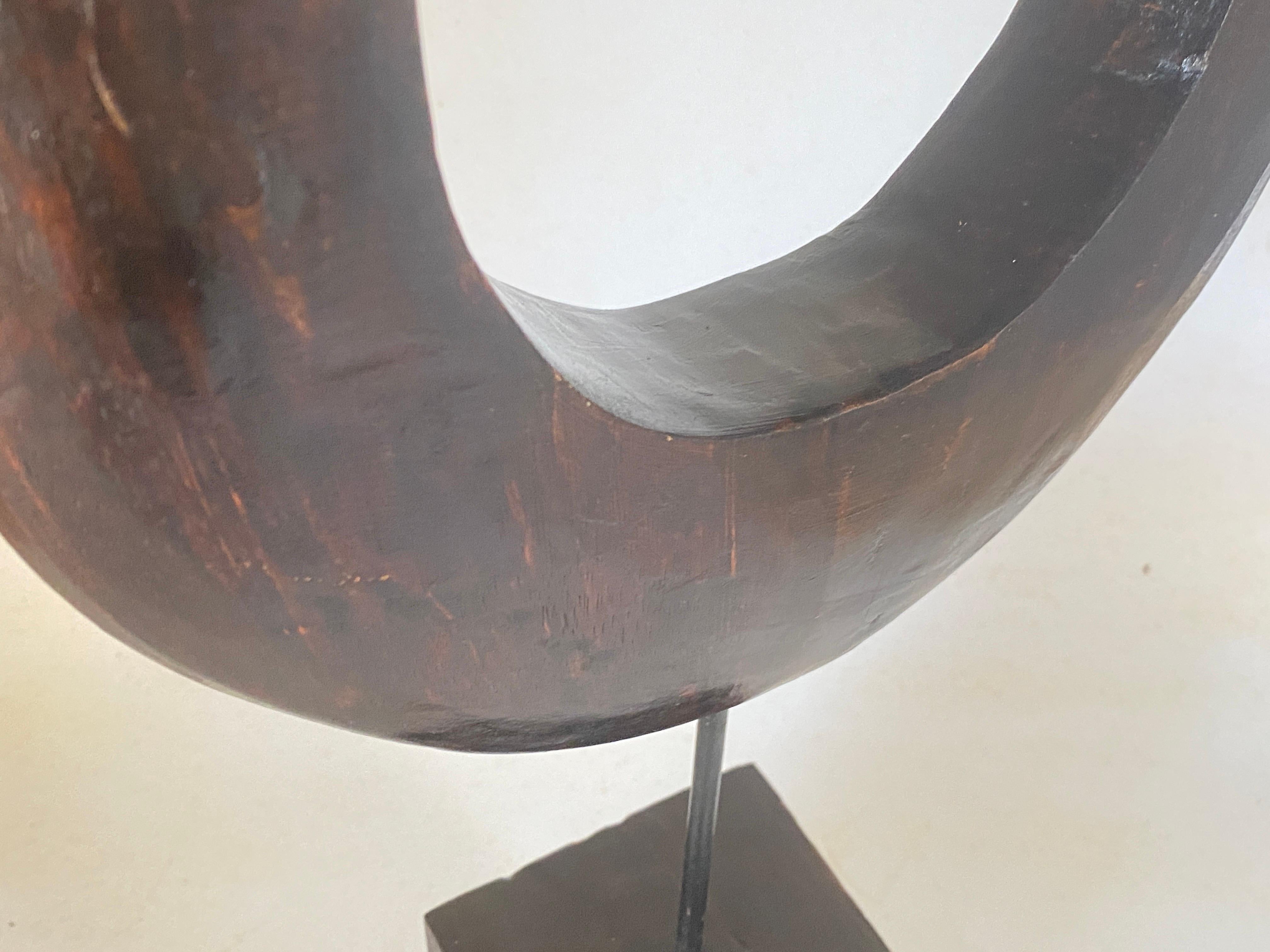Metal Large Abstract Wood Modern Sculpture Brown Color  For Sale