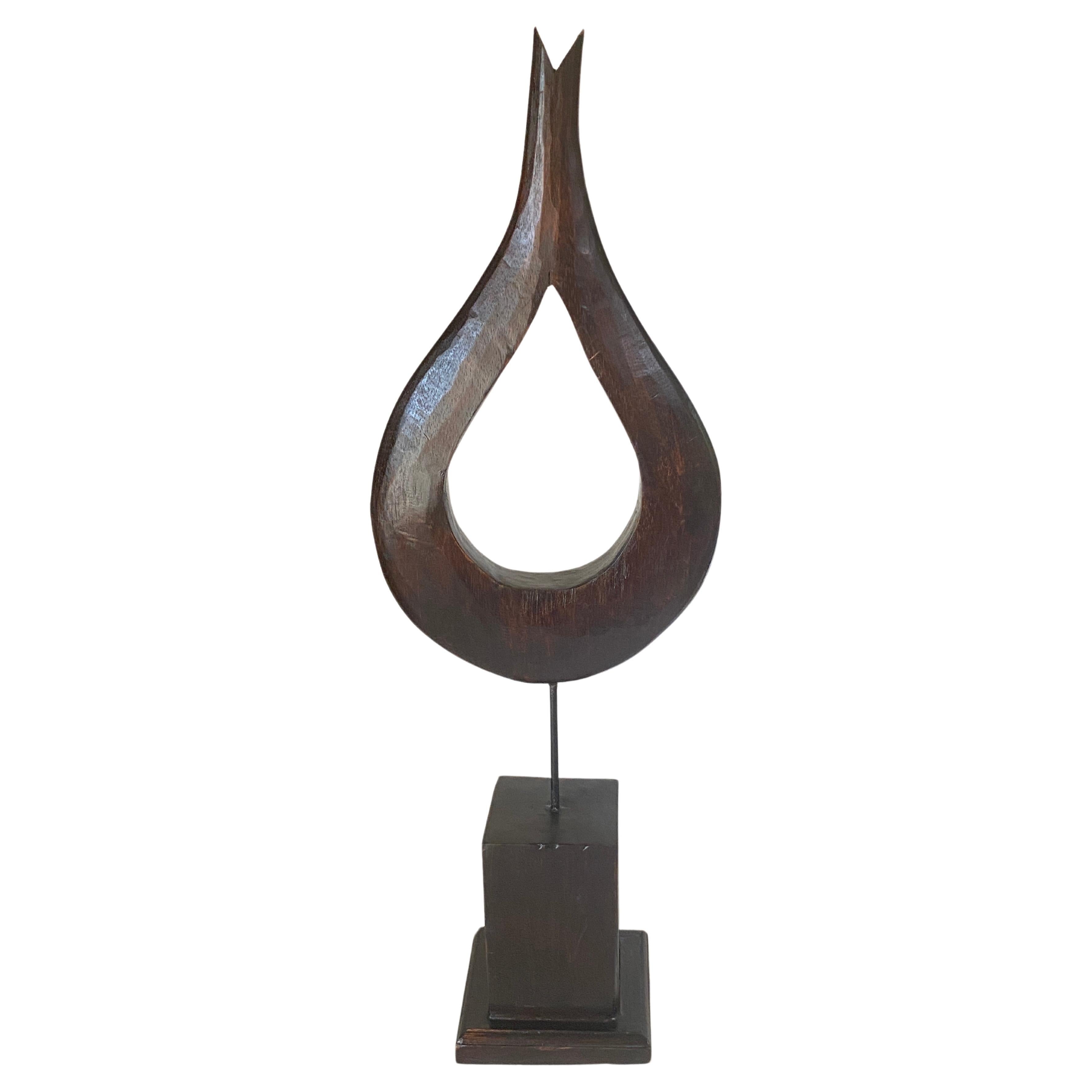 Large Abstract Wood Modern Sculpture Brown Color 