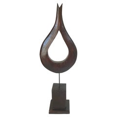 Large Abstract Wood Modern Sculpture Brown Color