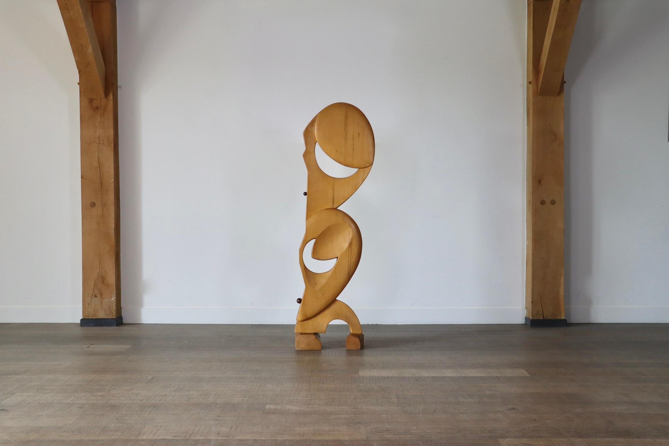 Mid-20th Century Large Abstract Wooden And Brass Sculpture By S. Do Lato, Italy 1970s For Sale