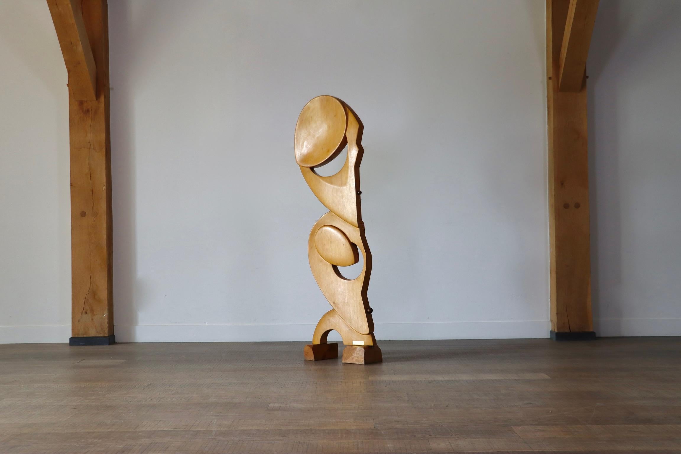Large Abstract Wooden And Brass Sculpture By S. Do Lato, Italy 1970s For Sale 2