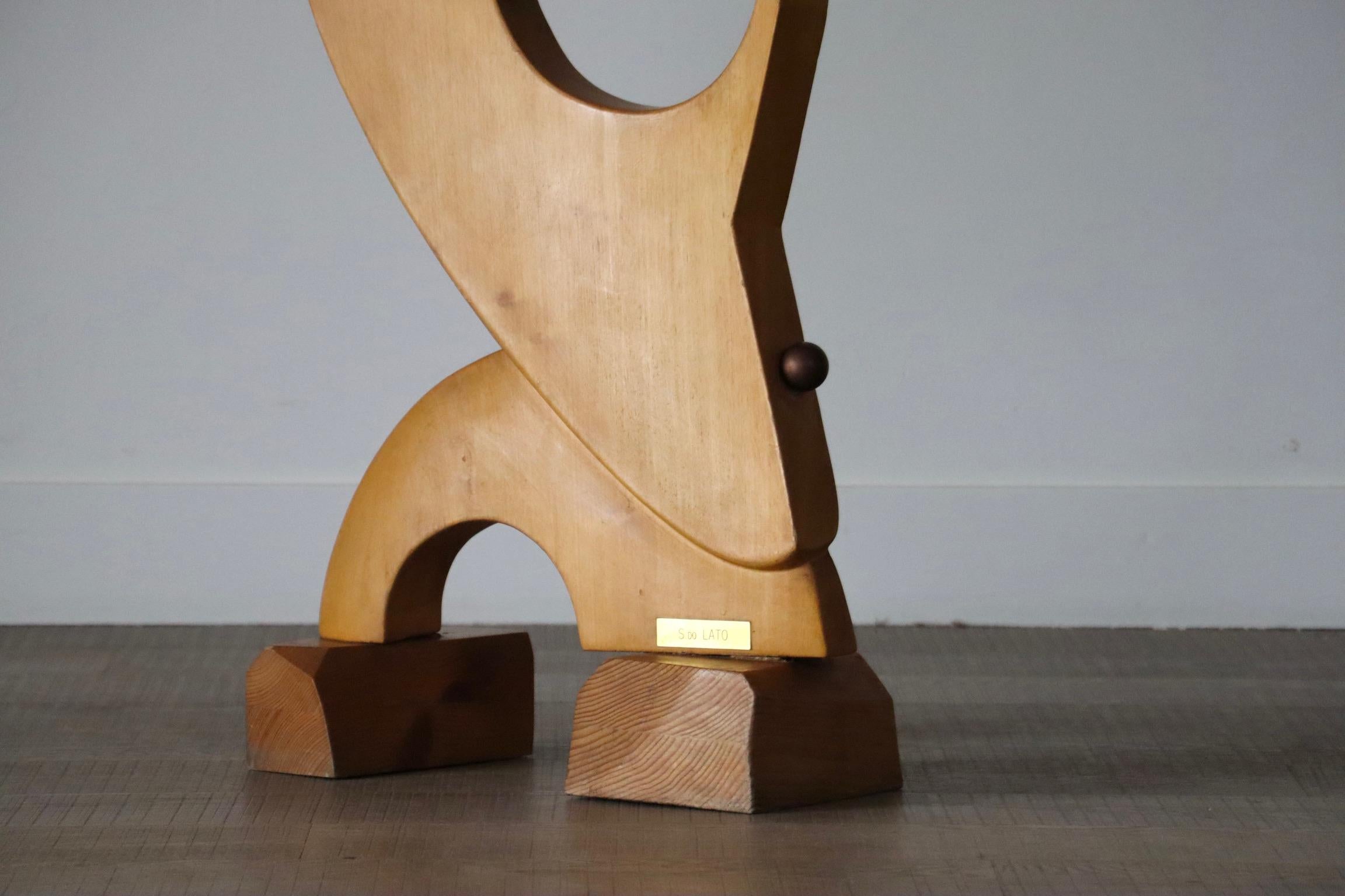 Large Abstract Wooden And Brass Sculpture By S. Do Lato, Italy 1970s For Sale 3