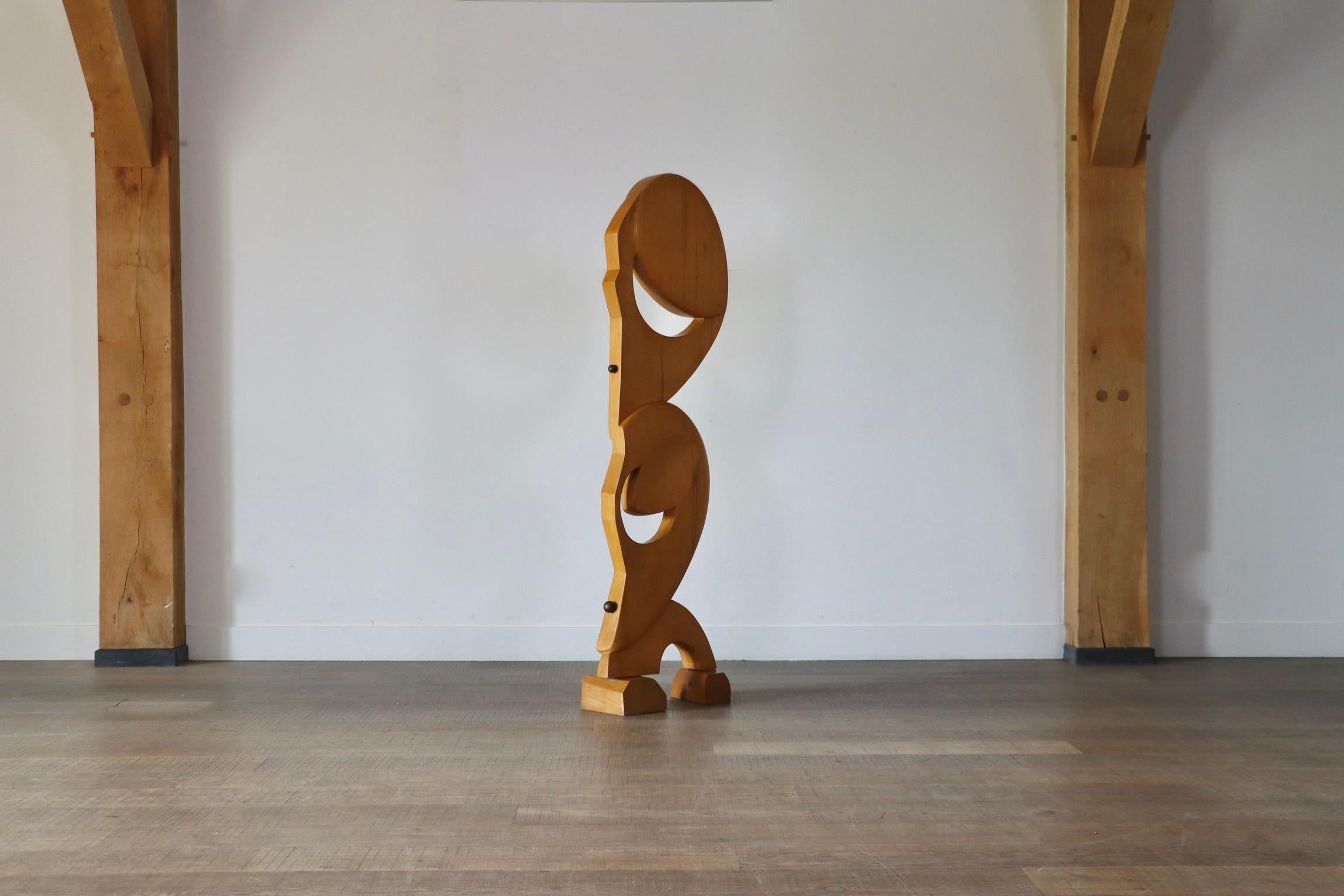 Large Abstract Wooden And Brass Sculpture By S. Do Lato, Italy 1970s For Sale 4